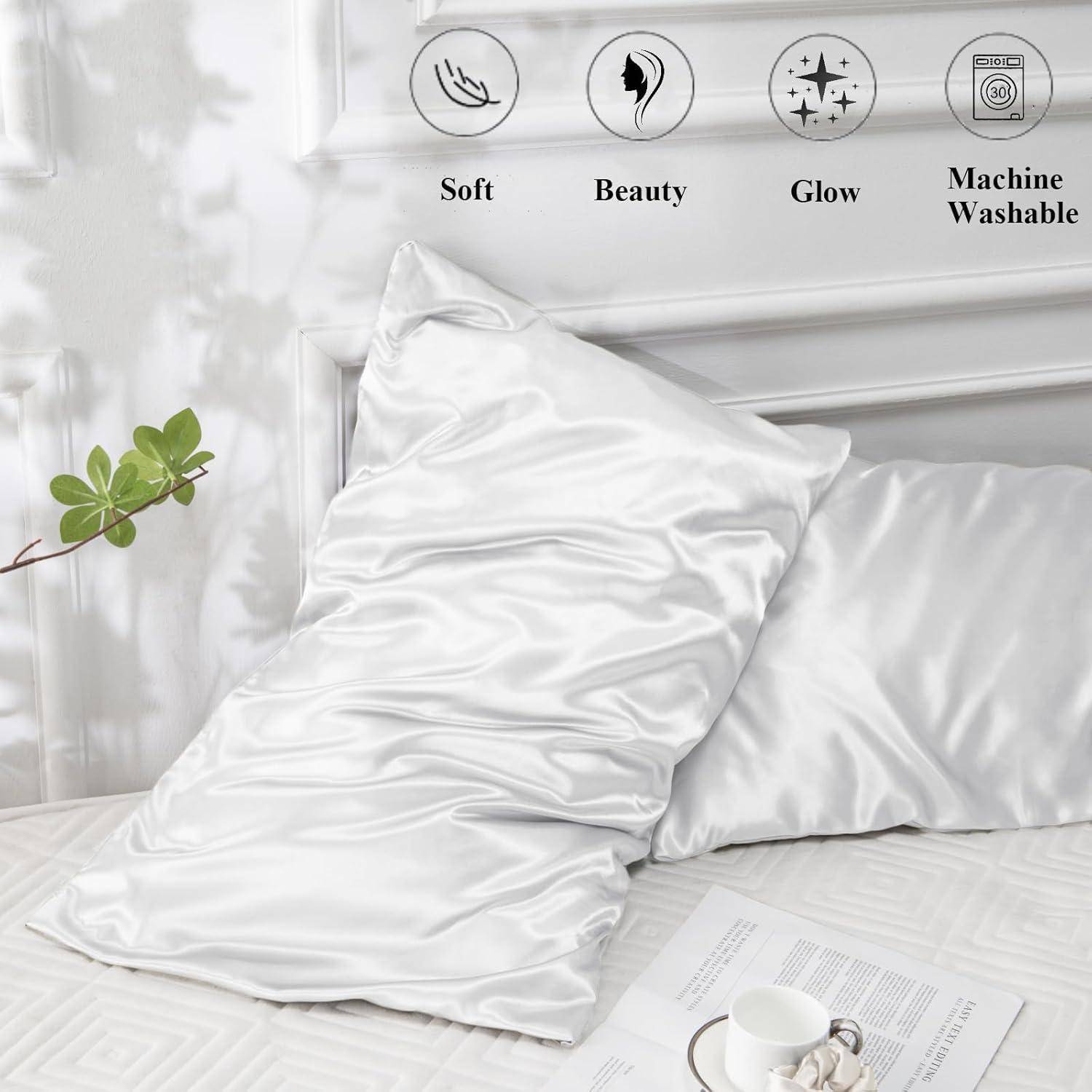 Satin Kissenbezug 50x75 Weiß 4er 50x75cm(4pc) with 2 Haargummis Weiß 4