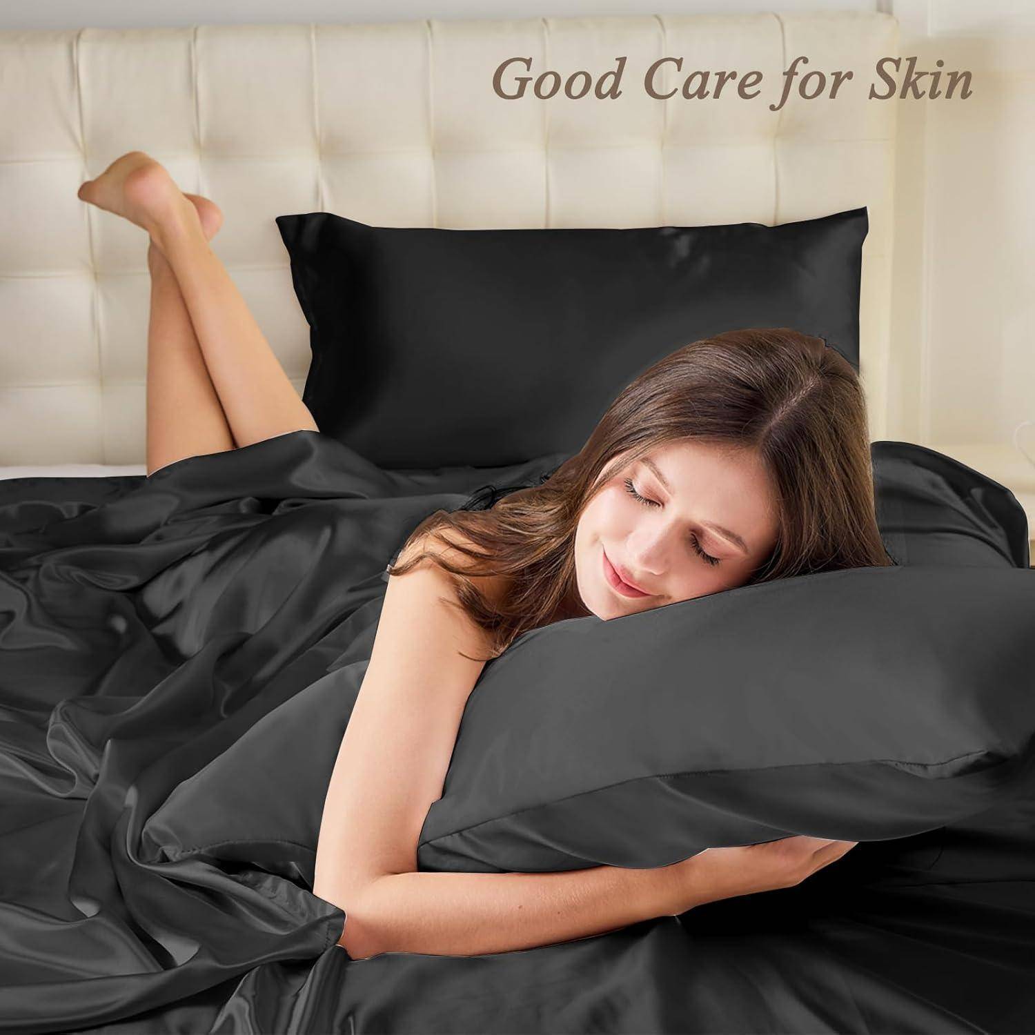 Kissenbezug Satin 50x75 50x75cm(2pc) with 2 Haargummis Schwarz 2