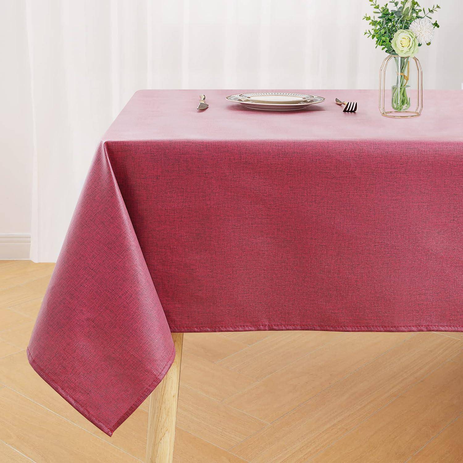 Tischdecke Leinenoptik Abwaschbar 180 x 140 cm (Rechteckig) Weinrot