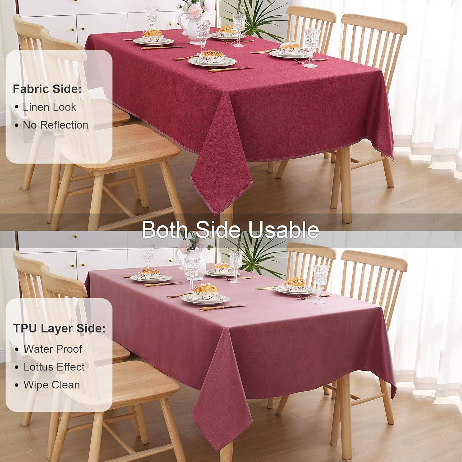 Tischdecke Leinenoptik Weihnachten 200 x 140 cm Rechteckig Weinrot