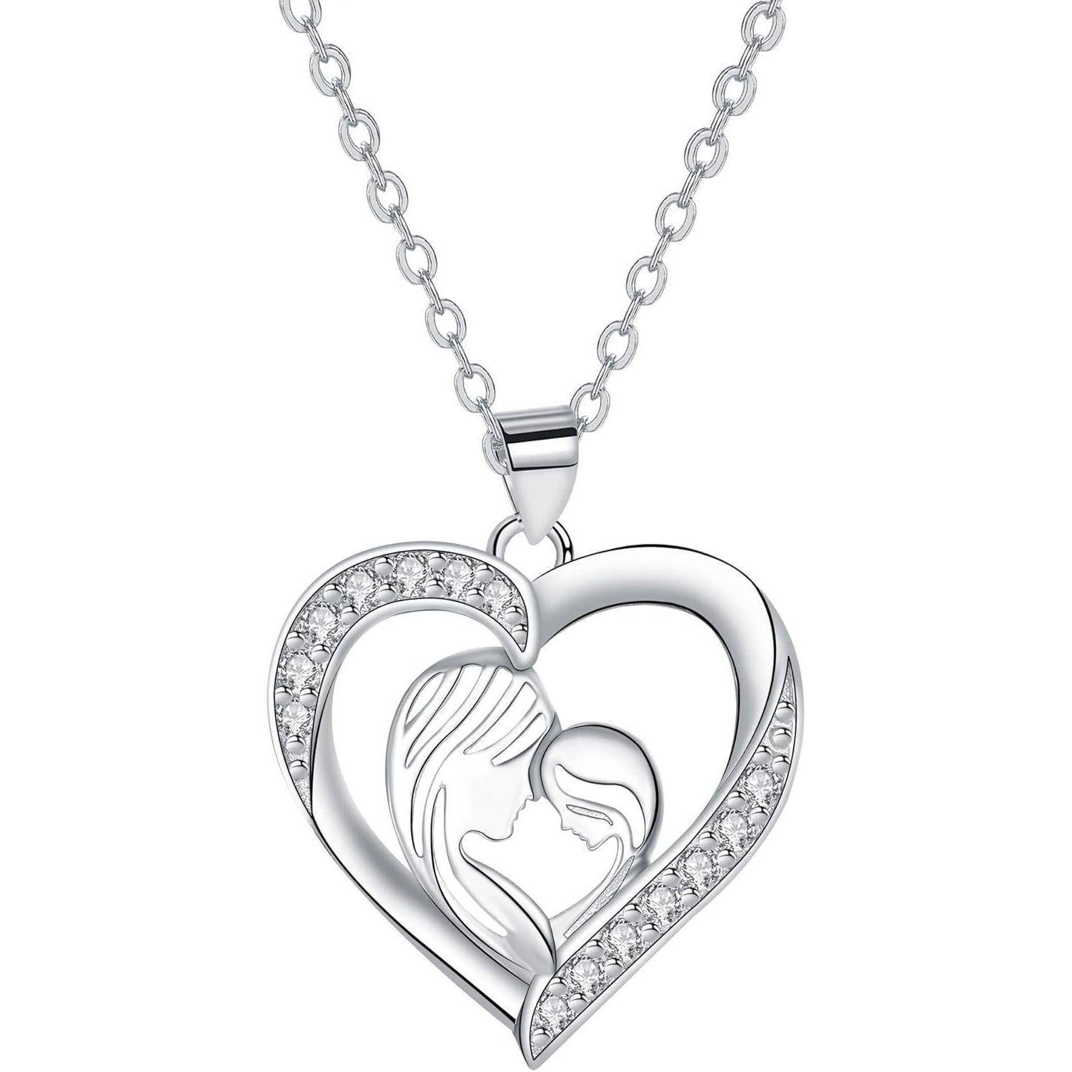 Halskette 925 Sterling Silber Herz Anhänger Mutter und Tochter Kette