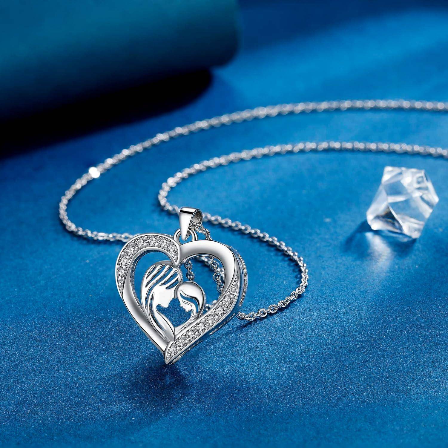 Halskette 925 Sterling Silber Herz Anhänger Mutter und Tochter Kette