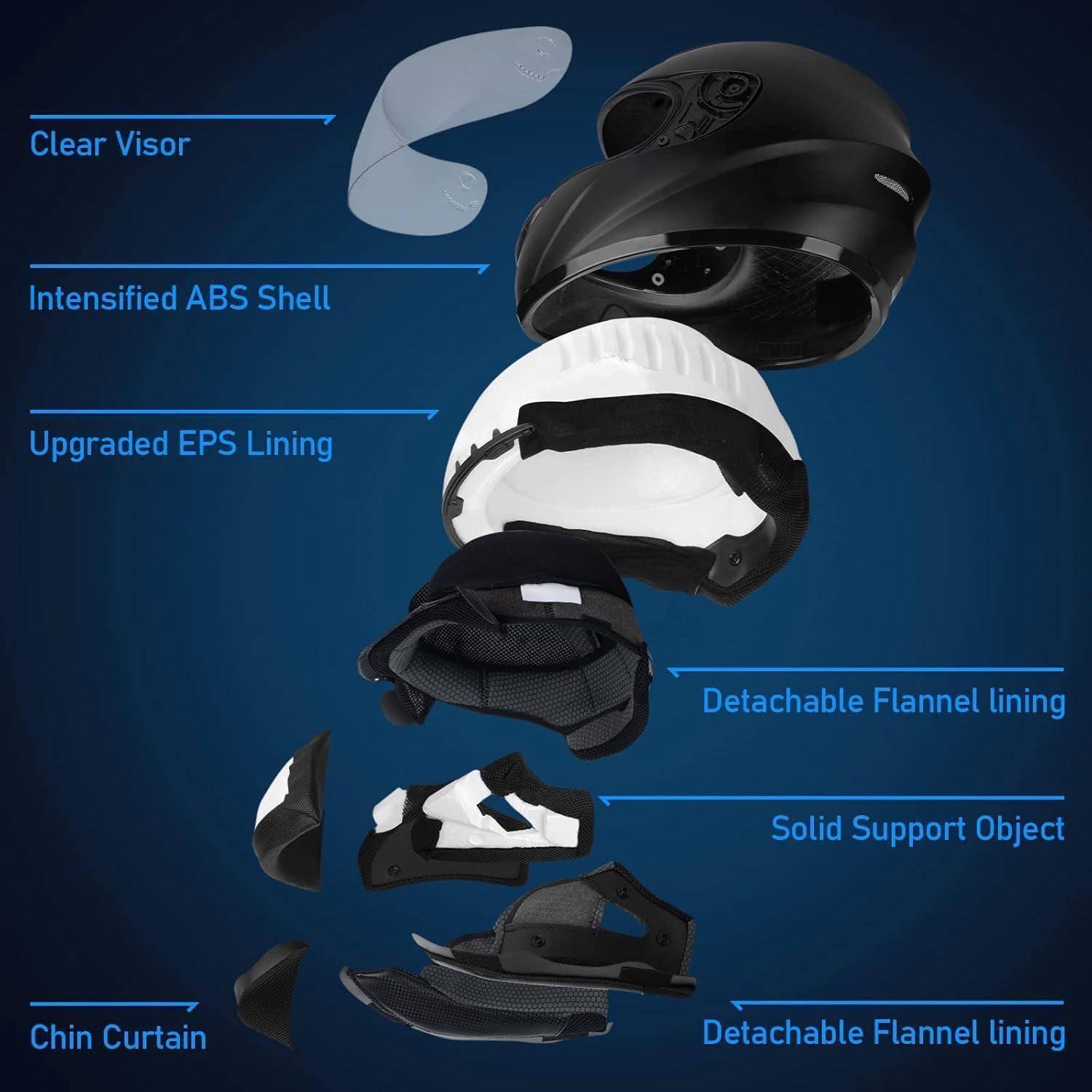 Motorradhelm Integralhelm ECE Zertifiziert Herren Schwarz L (59-60cm)