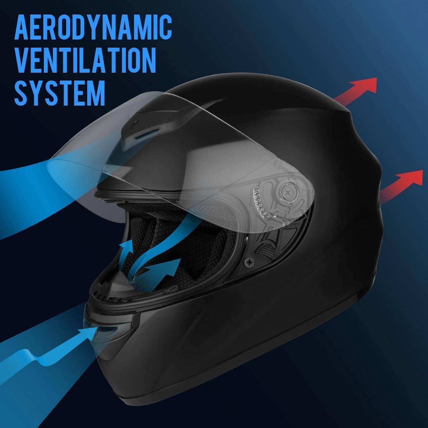 Motorradhelm Integralhelm ECE Zertifiziert Herren Schwarz L (59-60cm)