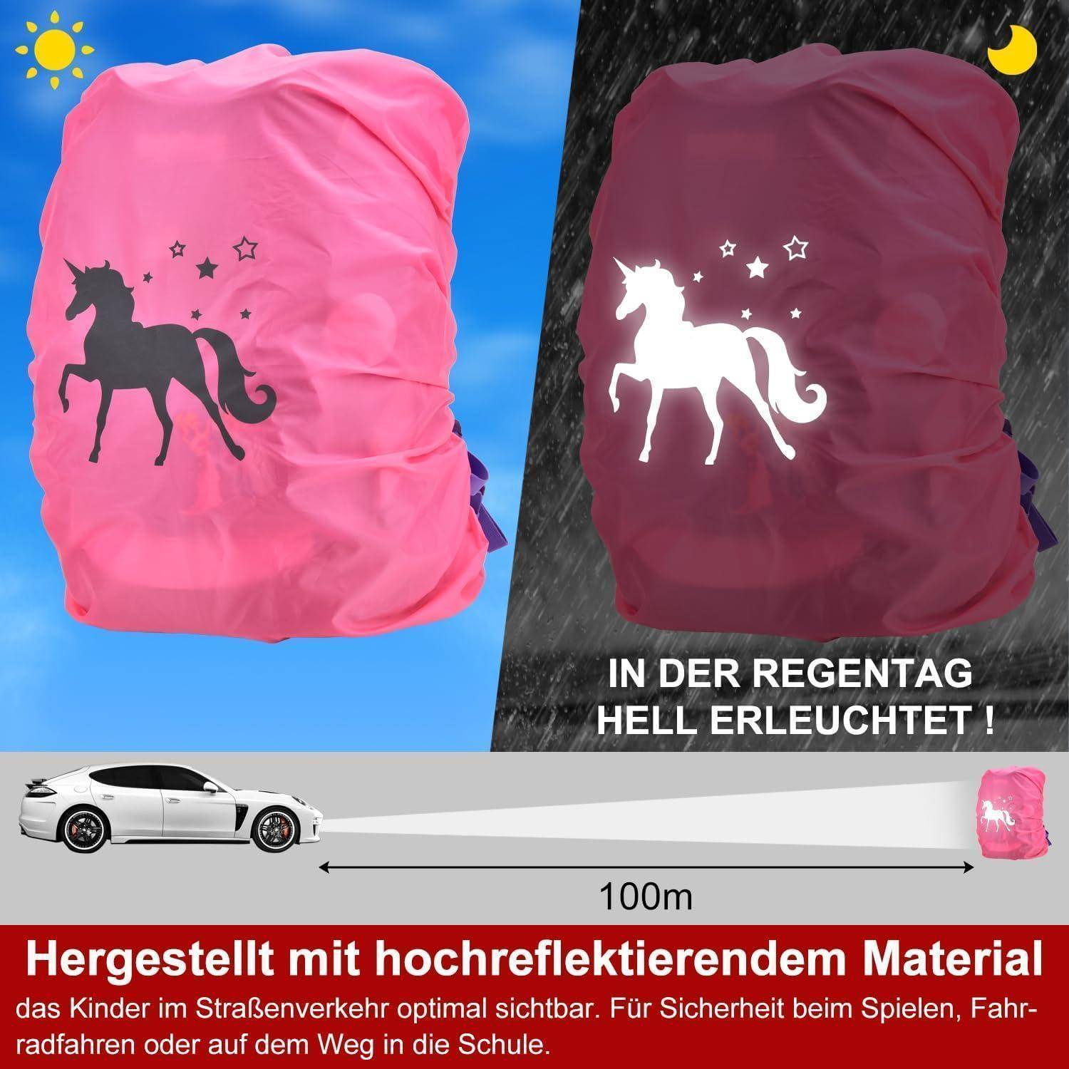 Regenschutzhülle Schulranzen Reflektoren Kinder Rosa