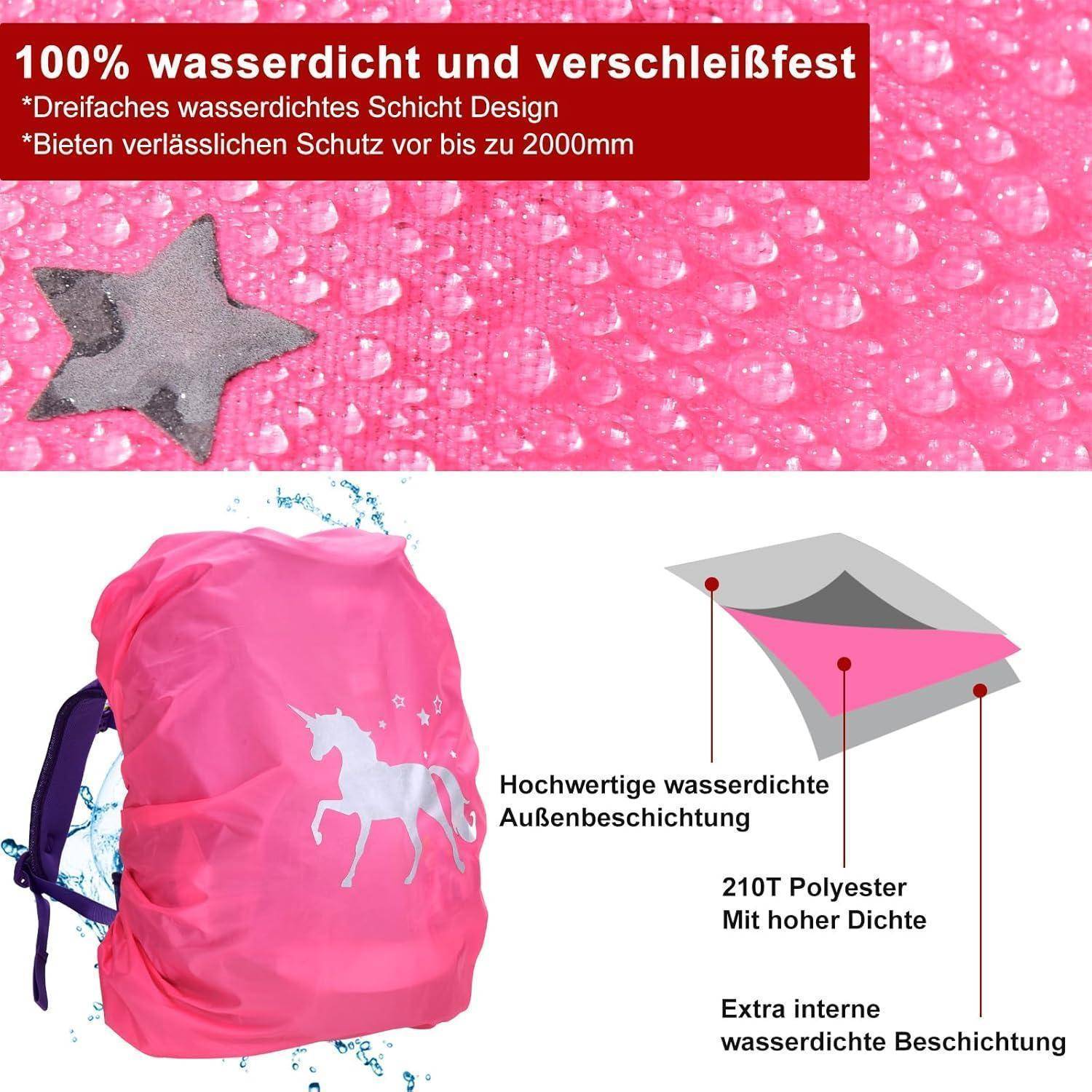 Regenschutzhülle Schulranzen Reflektoren Kinder Rosa
