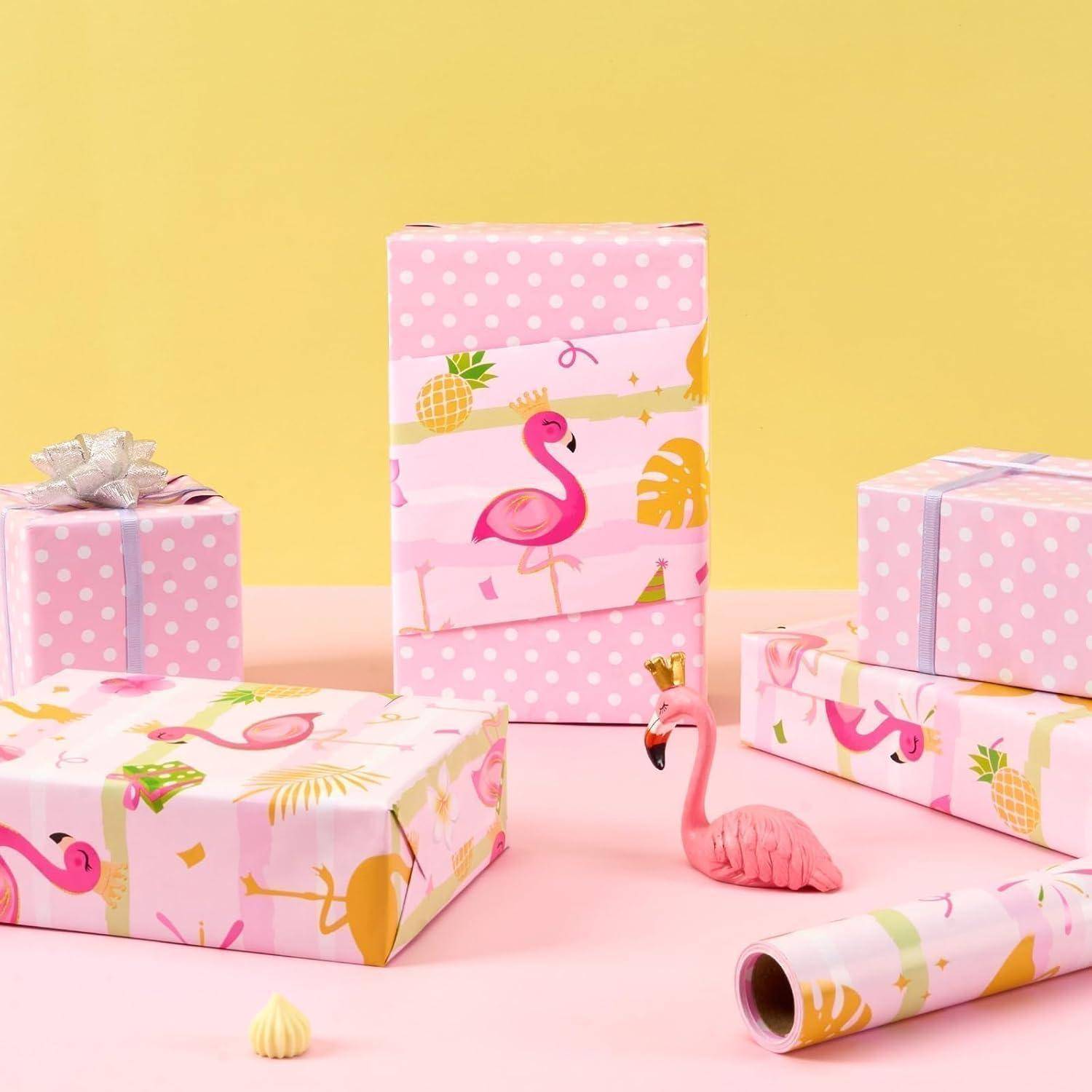 Geschenkpapier Flamingo Einschulung 43cm 10m Schnittlinie Flamingo A