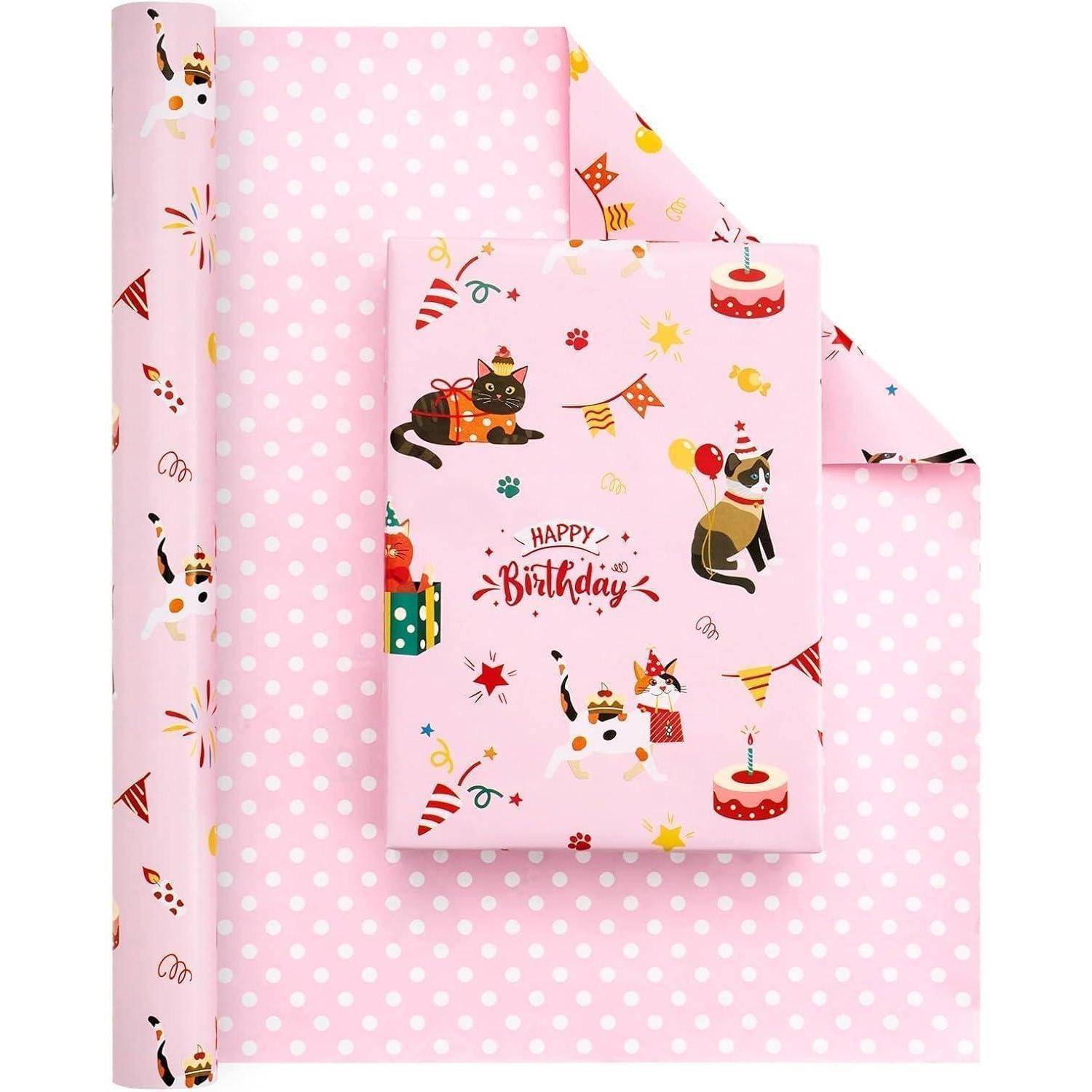 Geschenkpapier Katzen Rolle 43cm 10m Geburtstag Kinder rosa