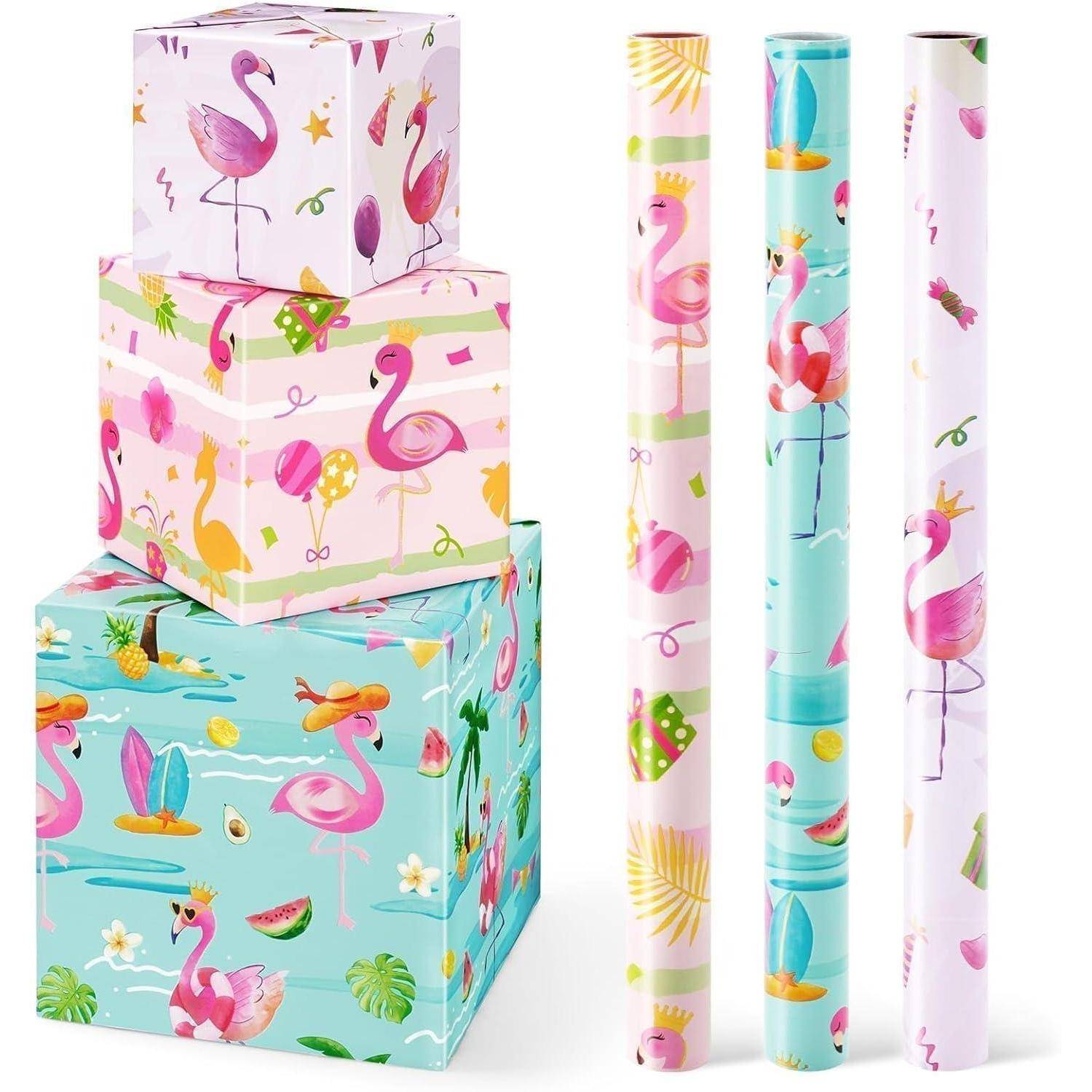 Geschenkpapier Flamingo 3 Rollen Geburtstag Kinder Deko Rosa Flamingo