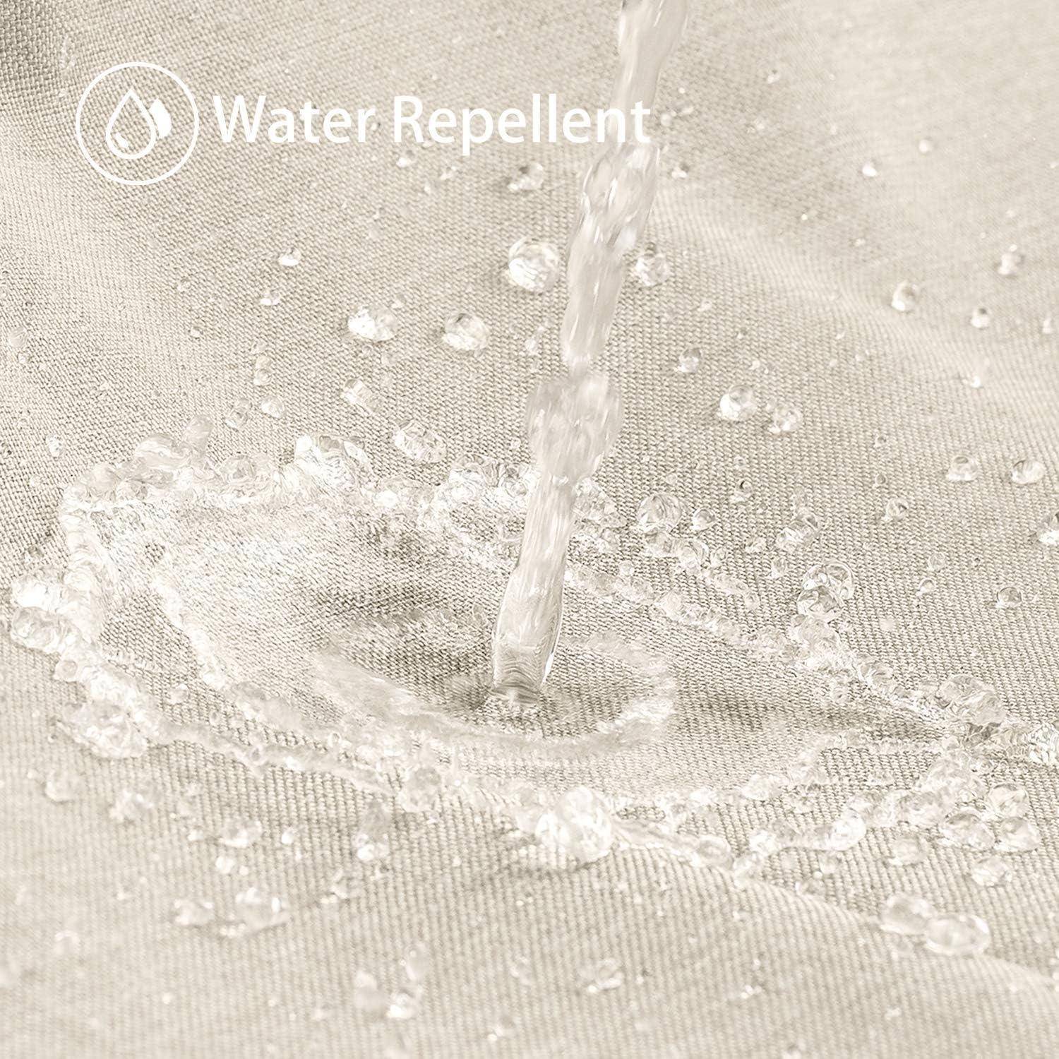 Wasser perlt von einem hellgefärbten Stoff mit der Aufschrift 
