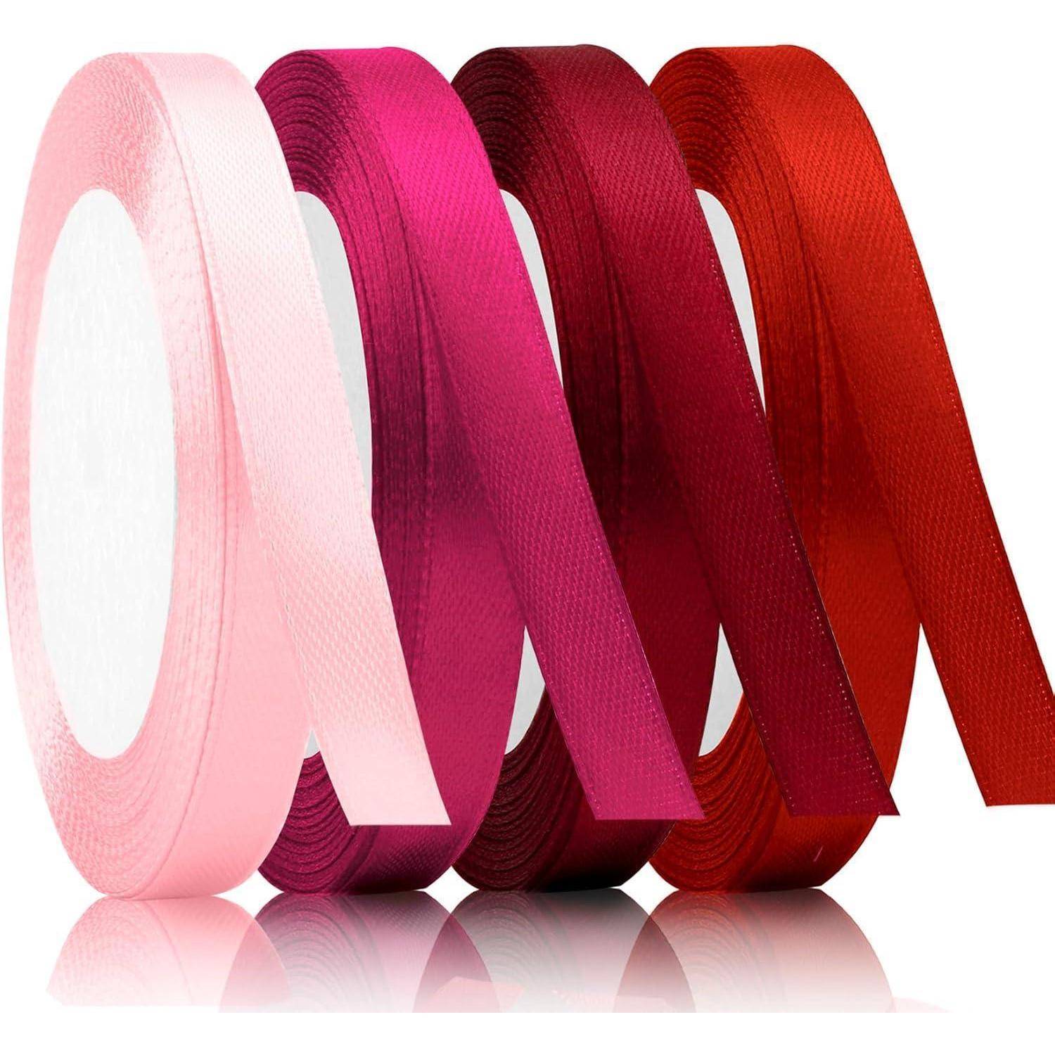 Band 1cm 4pcs Burgunder,Rot,Rosenrot und Blassrosa