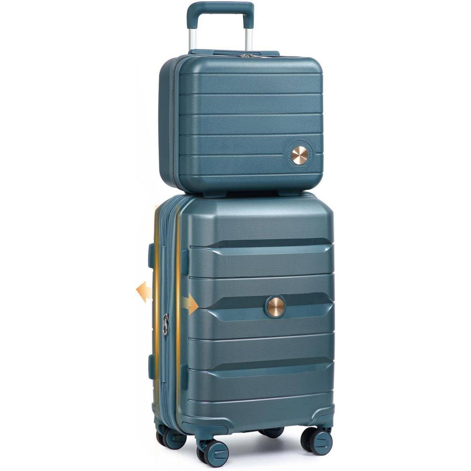 Hartschalen Koffer PP Spinner Rollen Blau 55cm Handgepäck Erweiterbar