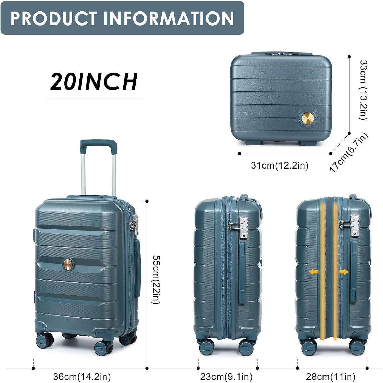 Hartschalen Koffer PP Spinner Rollen Blau 55cm Handgepäck Erweiterbar