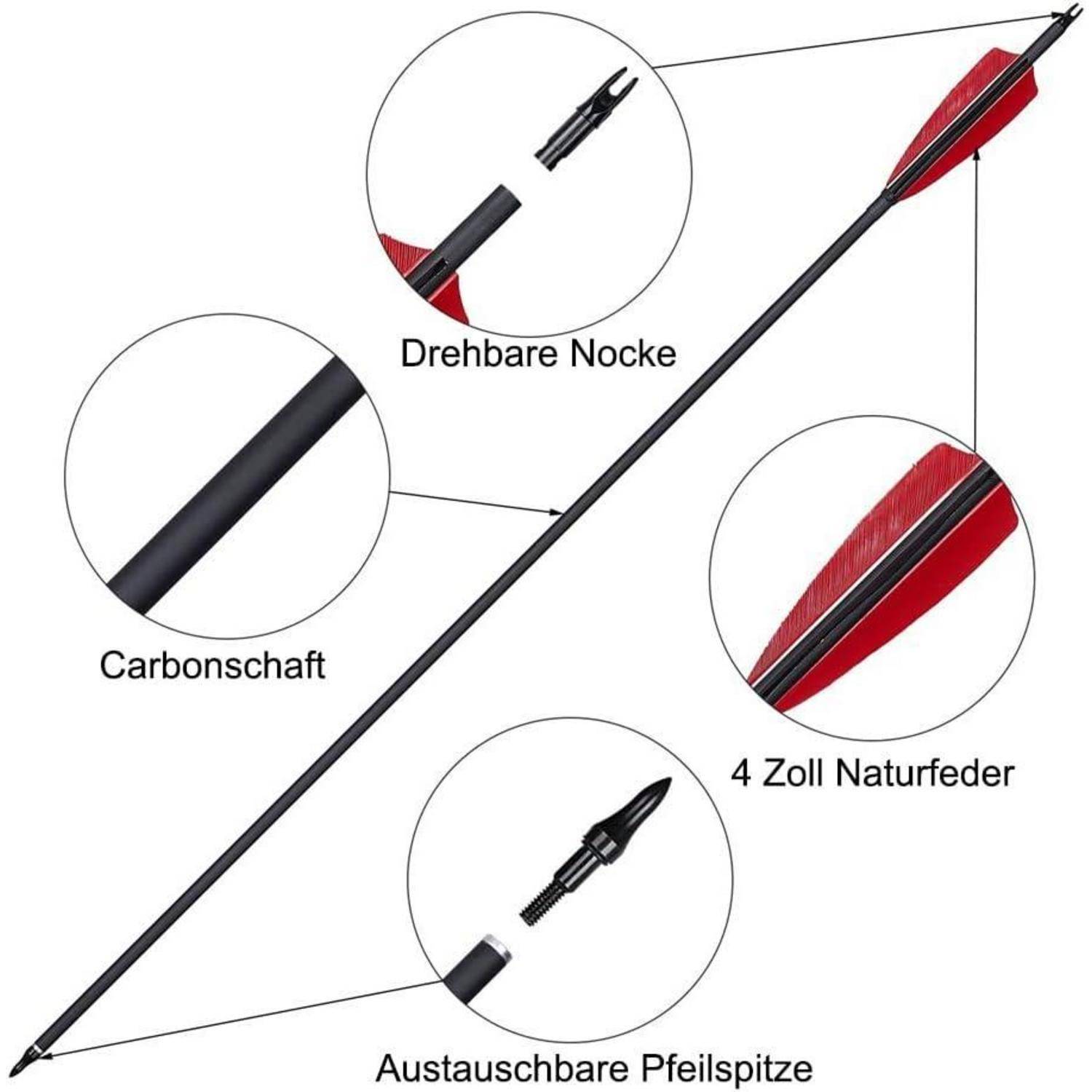 Pfeile Carbon 30 Zoll 12er Recurvebogen Compound Langbogen Feder Pfeil
