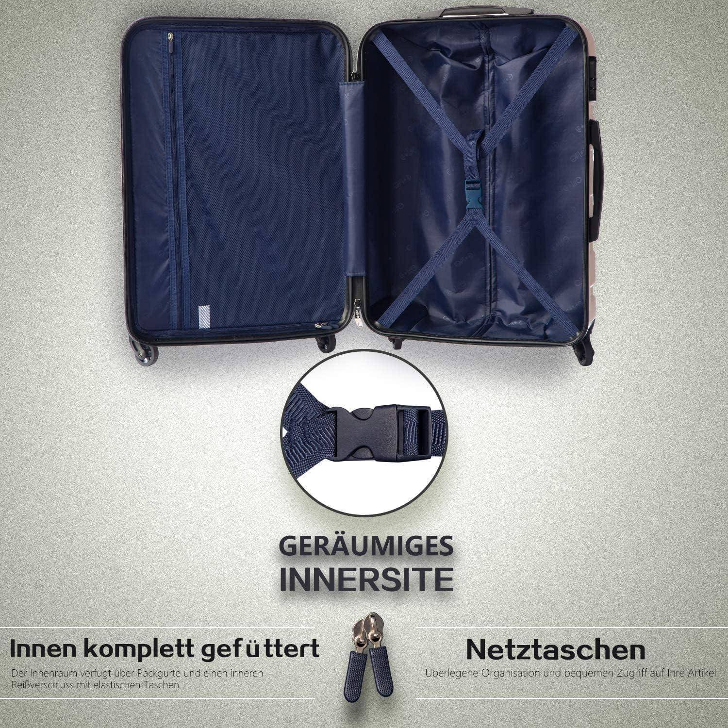 Hartschalenkoffer Handgepäck 4 Rollen TSA Schloss Blau/Braun