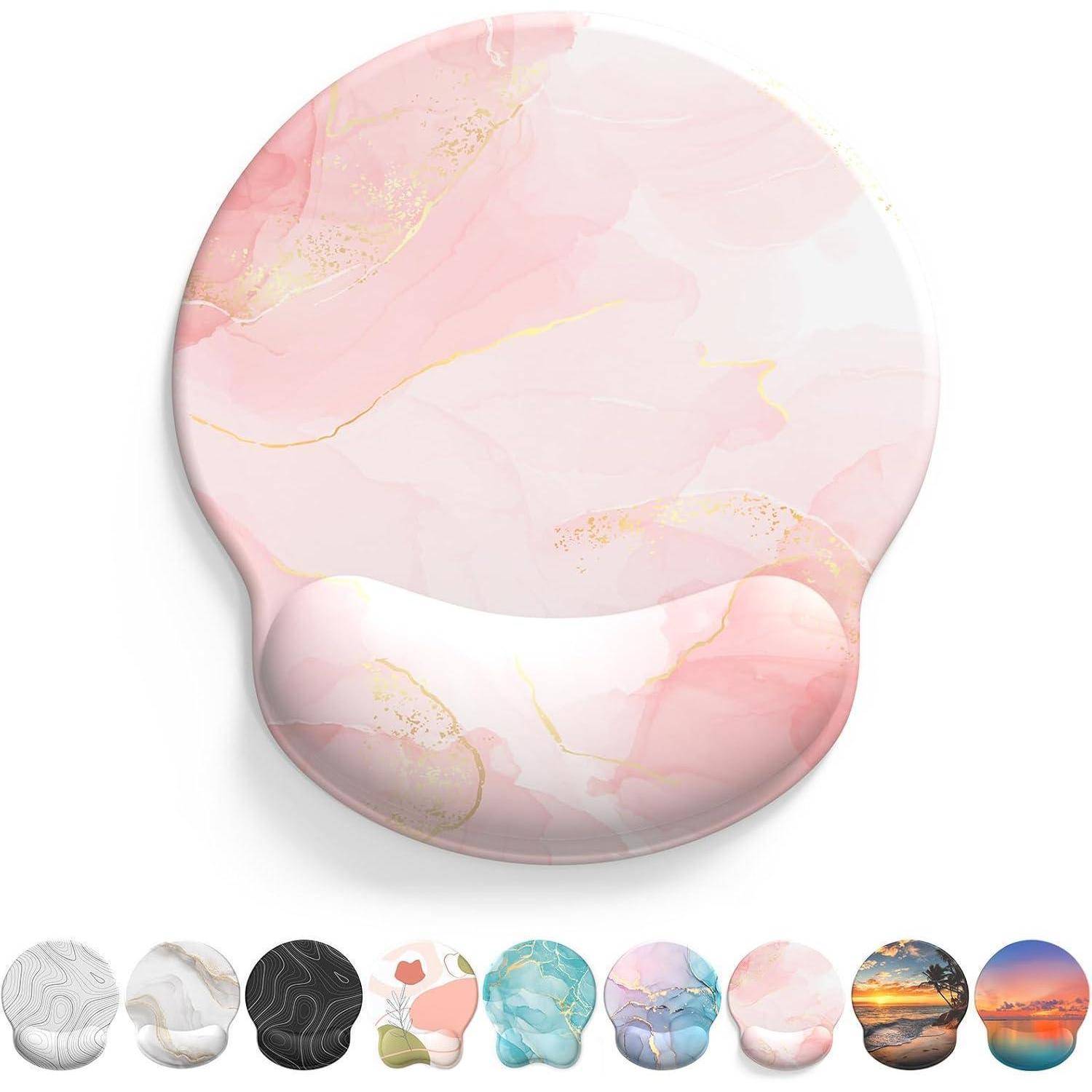 Mauspad Gelkissen Handballenauflage Gaming Laptop PU Rosa Marmor