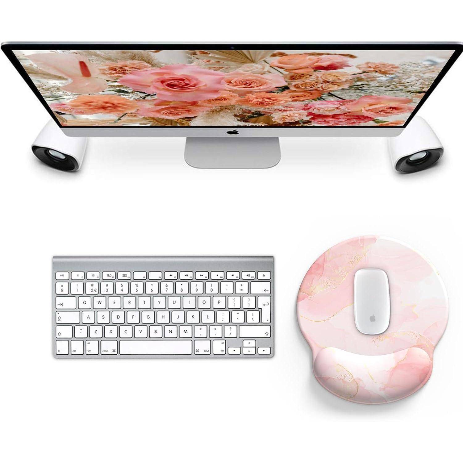 Mauspad Gelkissen Handballenauflage Gaming Laptop PU Rosa Marmor