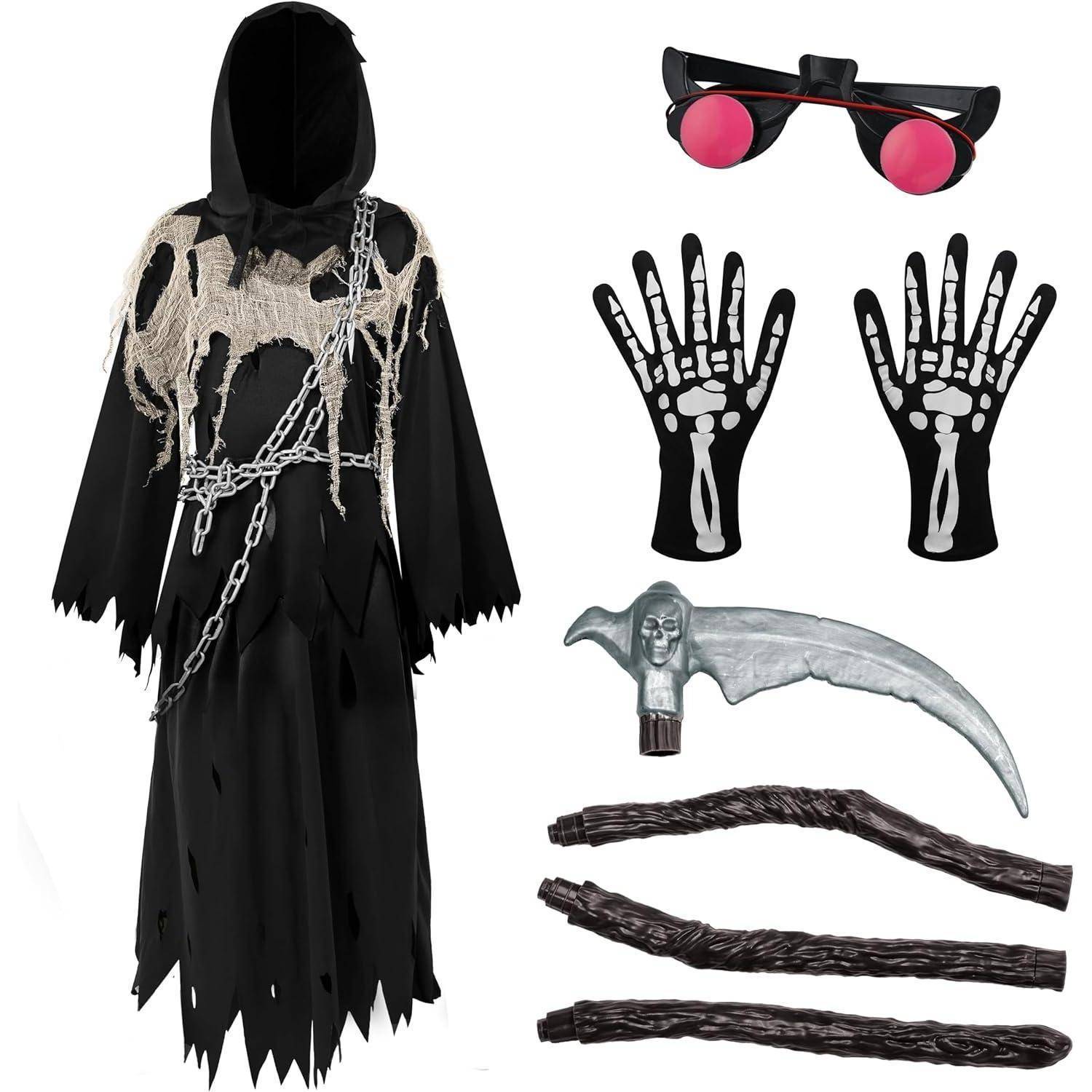 Kostüm Sensenmann Jungen Halloween Grim X-Large (12 - 14 Jahre) Braun