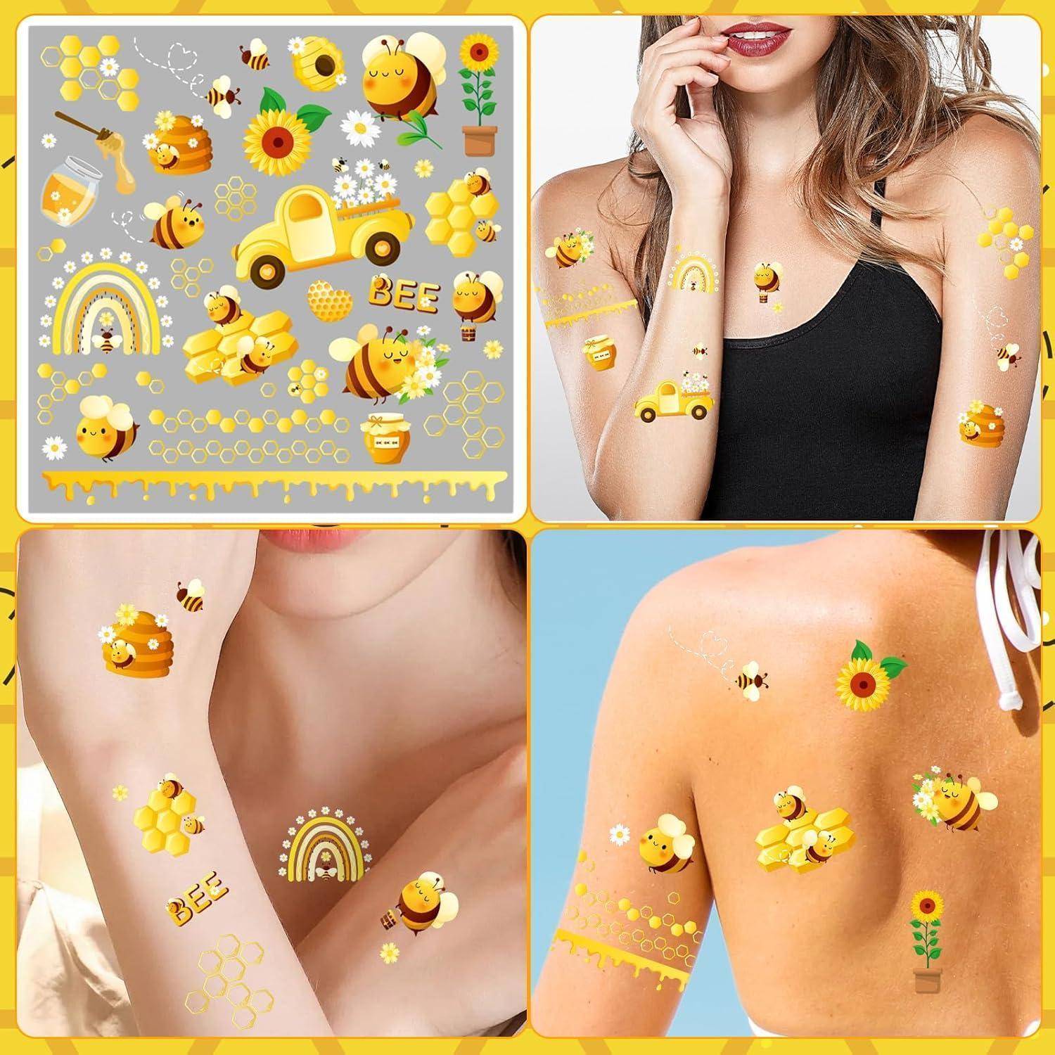 Gesichtstattoo Biene temporäre Karneval Halloween 4 Bogen Gelb