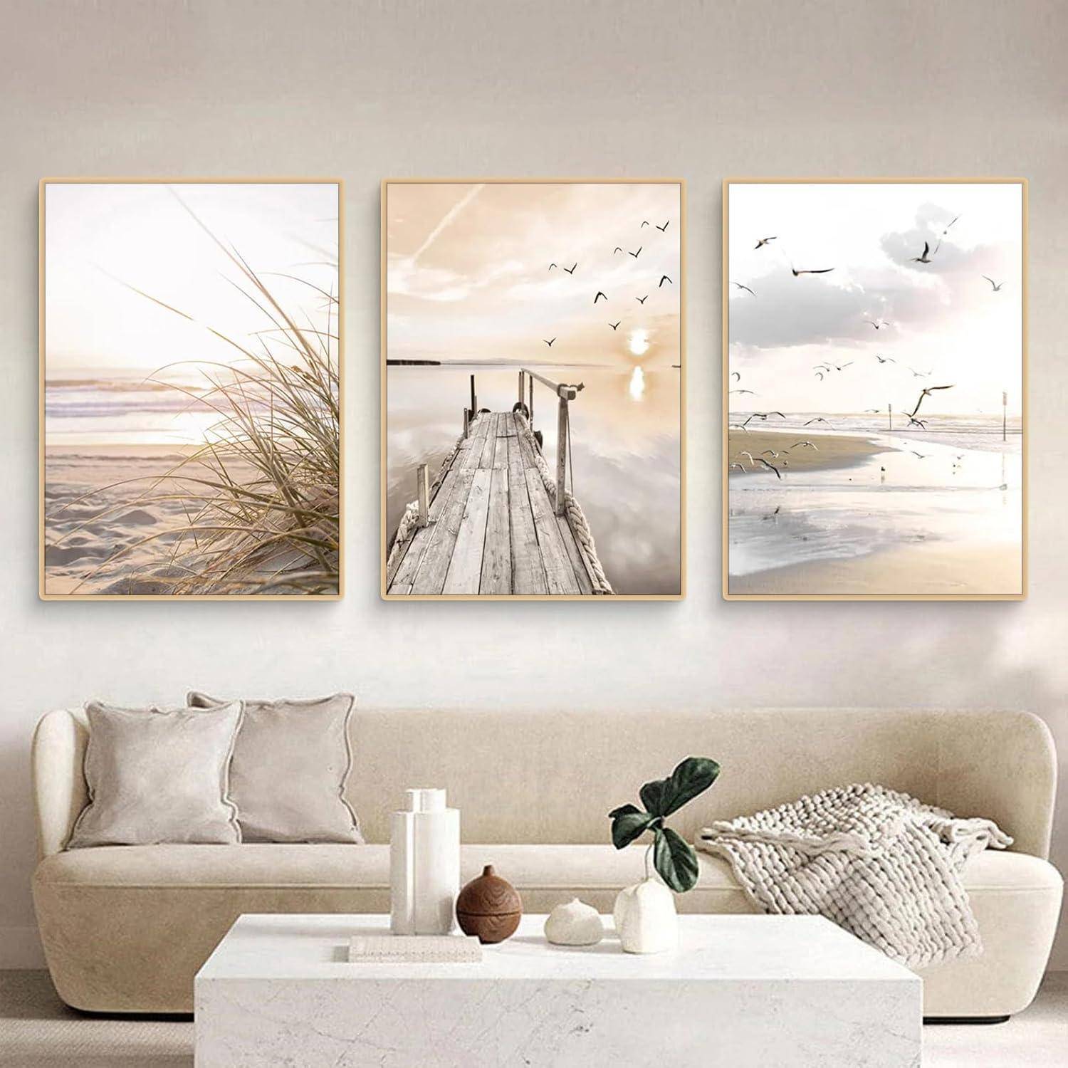 Poster Set Küstenstrand Seevogel Pampasgras Wohnzimmer B 50x70cm