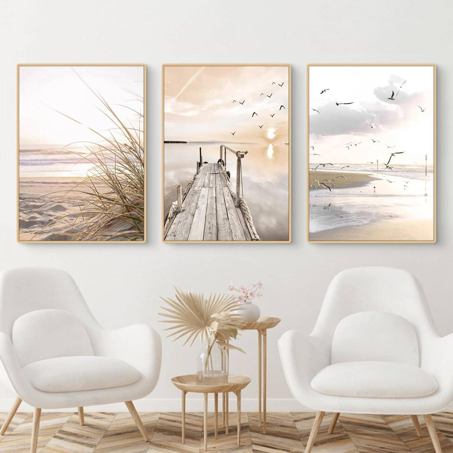 Poster Set 3teilig Küstenstrand Seevogel Pampasgras Boho B 40x50cm