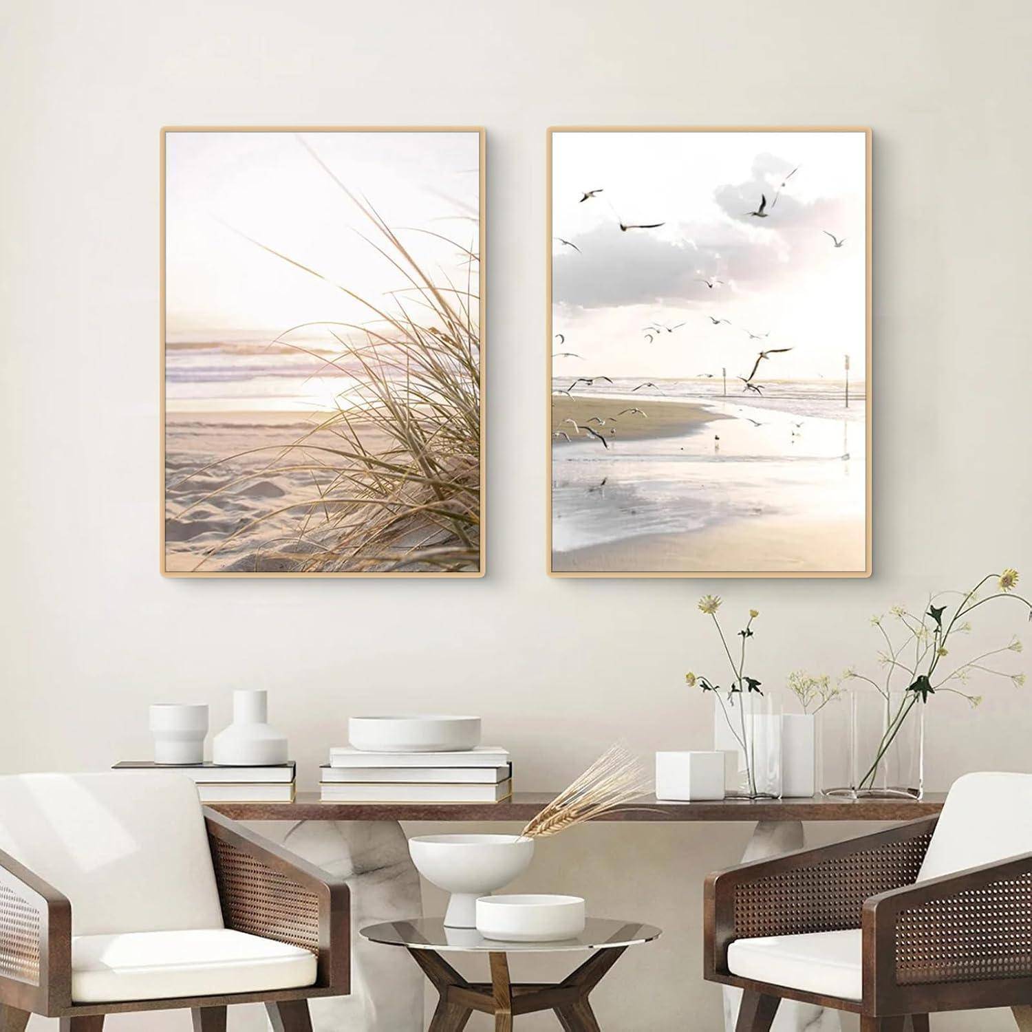 Poster Set 3teilig Küstenstrand Seevogel Pampasgras Boho B 40x50cm