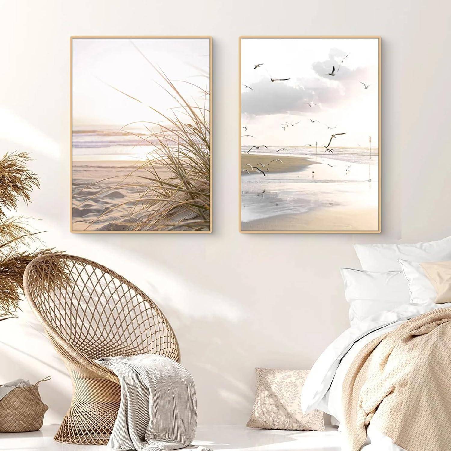 Poster Set 3teilig Küstenstrand Seevogel Pampasgras Boho B 40x50cm