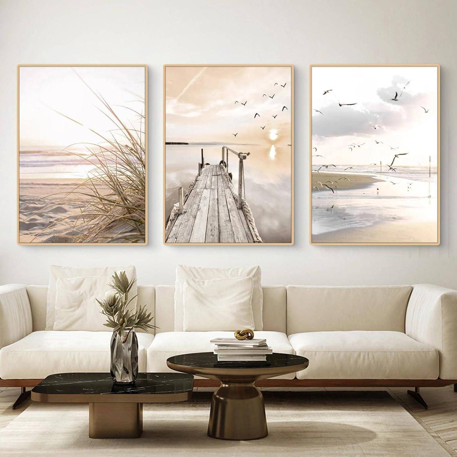 Poster Set 3teilig Küstenstrand Seevogel Pampasgras Boho B 40x50cm