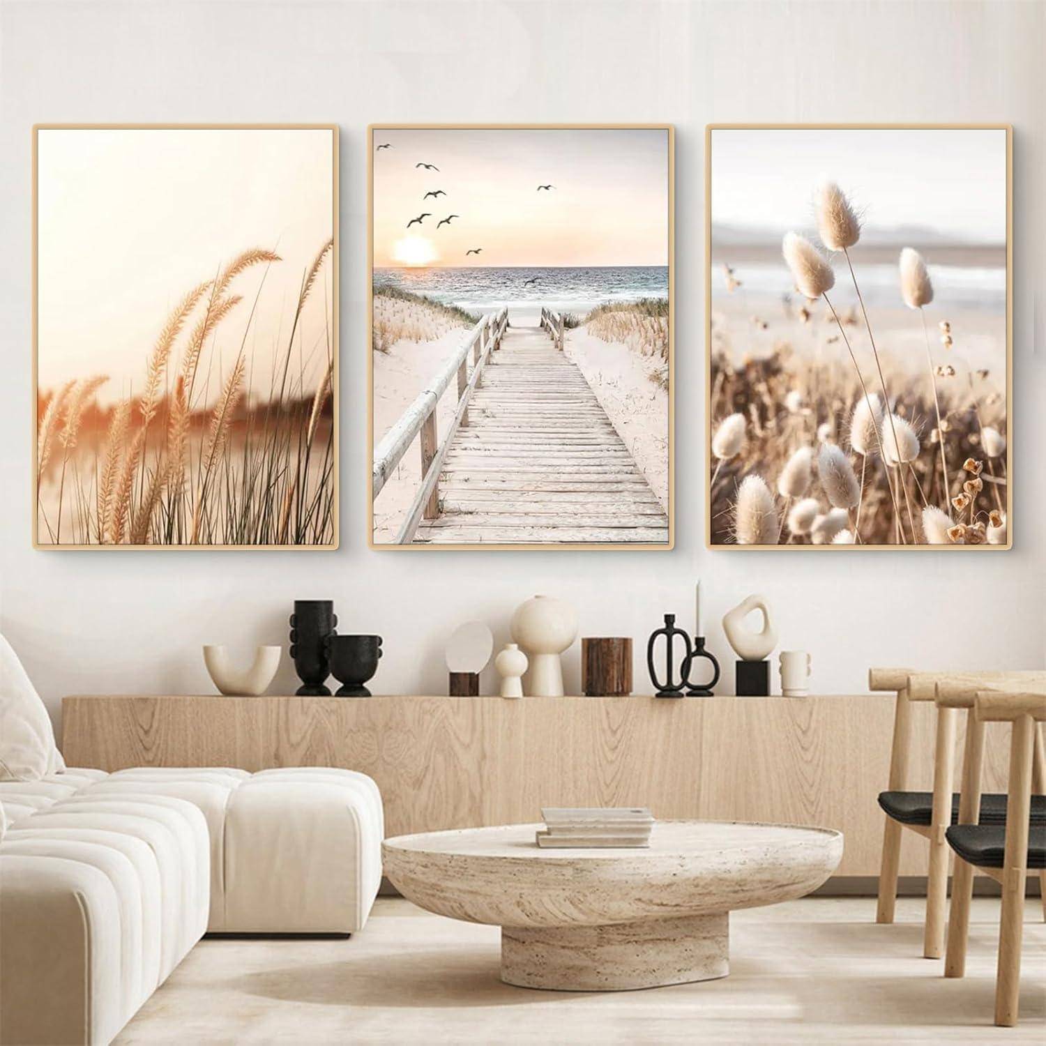 Poster Set Küstenstrand Seevogel Pampasgras Boho A 40x50cm