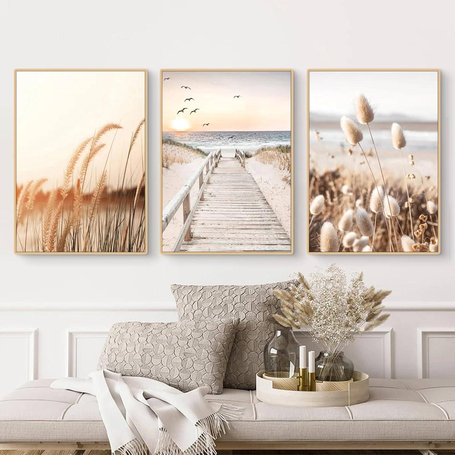 Poster Set Küstenstrand Seevogel Pampasgras Boho A 40x50cm