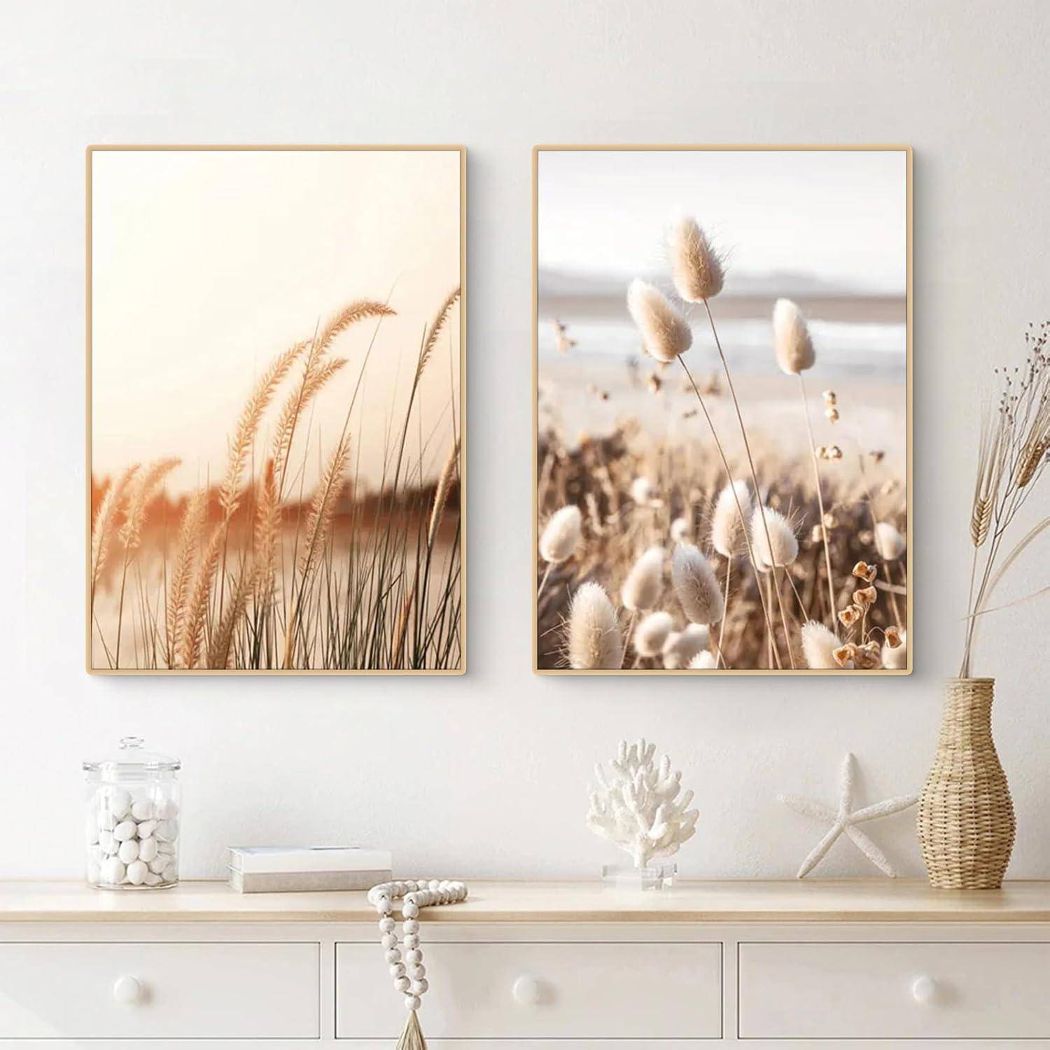 Poster Set Küstenstrand Seevogel Pampasgras Boho A 40x50cm