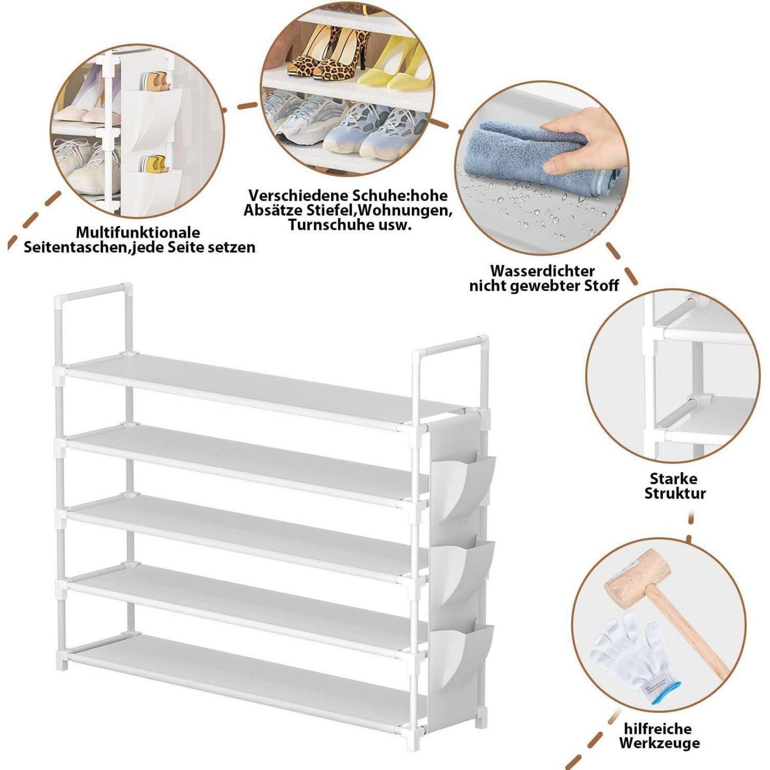 Schuhregal 5 Ebenen Schuhorganizer 20 Paar Weiß 5 Tier