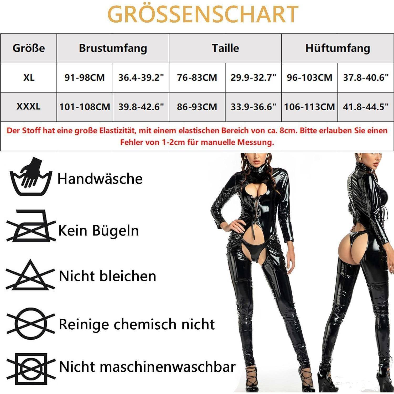 Latex Dessous Wetlook PU Leder Bodysuit Clubwear Schnürung XL