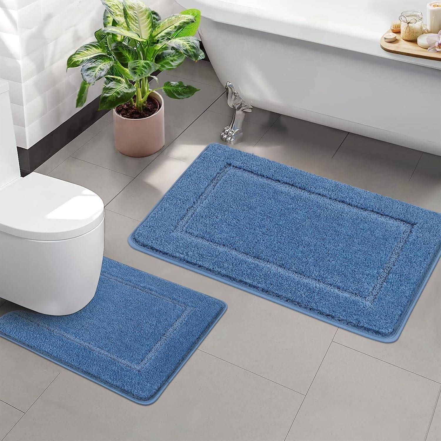 Badteppich Set 2 Teilig Badematte Blau 53 x 86 cm 50 x 50 cm