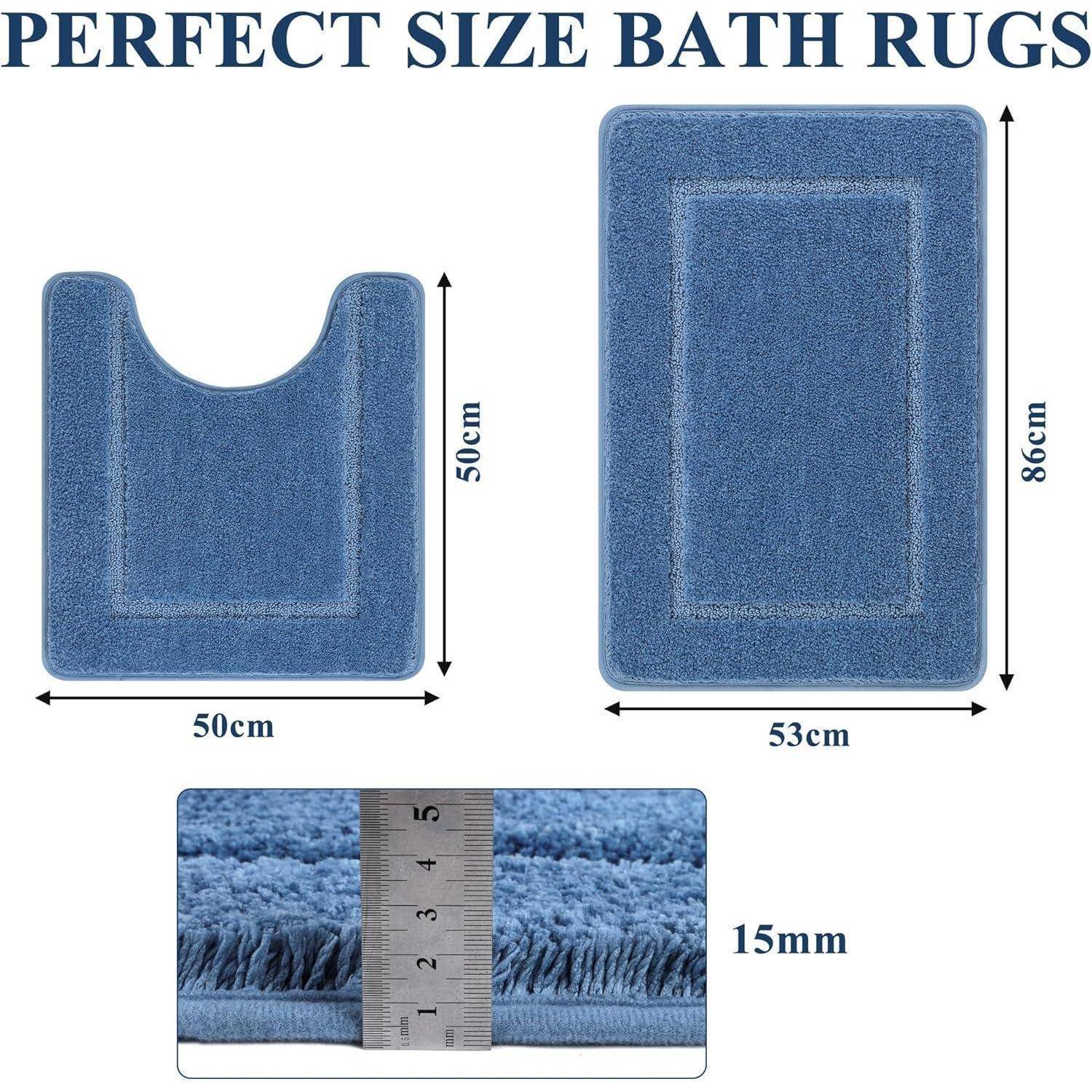 Badteppich Set 2 Teilig Badematte Blau 53 x 86 cm 50 x 50 cm