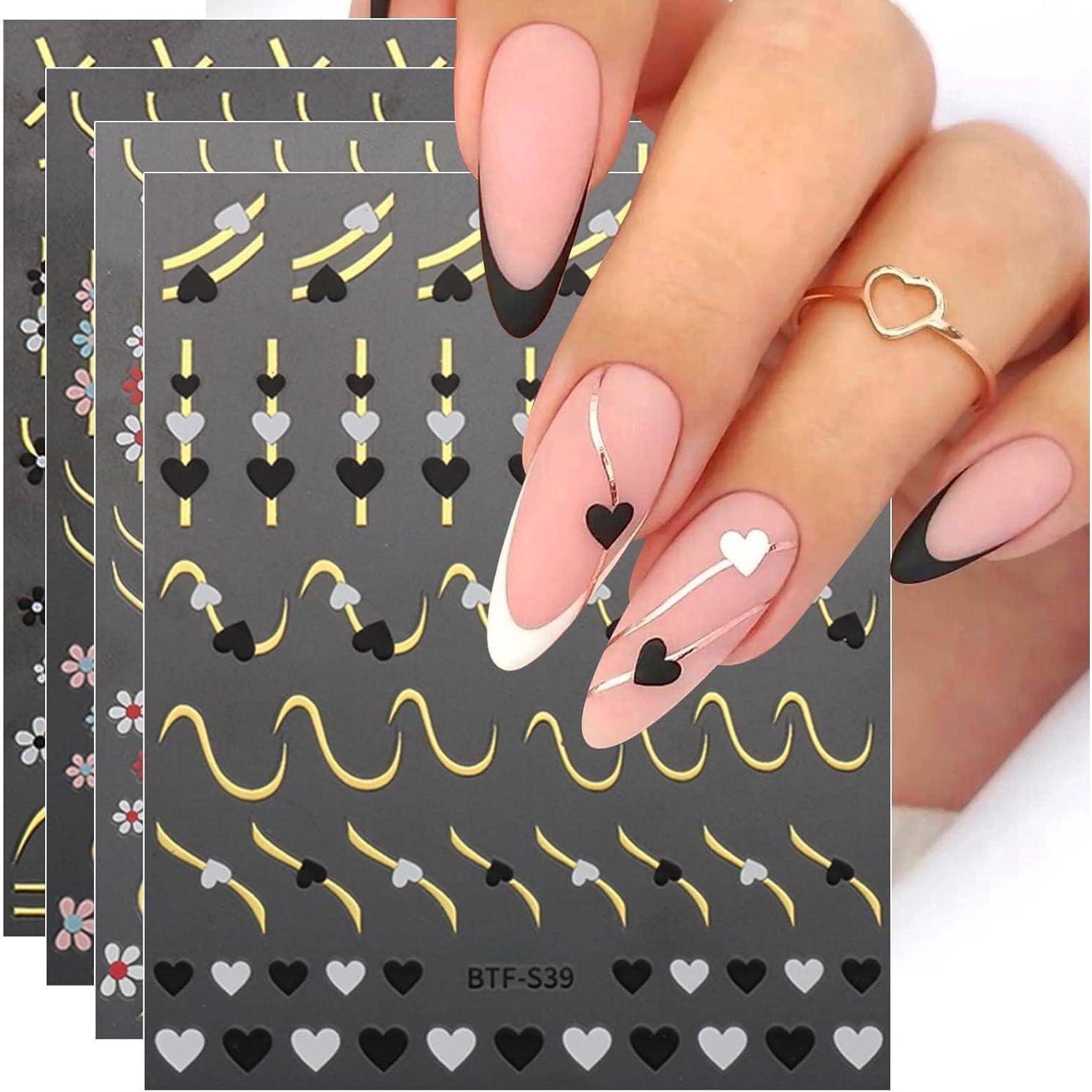 Nagelsticker Herz Blumen selbstklebend Nail Art 9 Blatt
