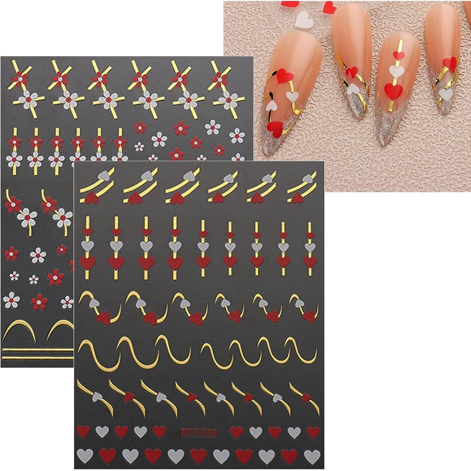 Nagelsticker Herz Blumen selbstklebend Nail Art 9 Blatt