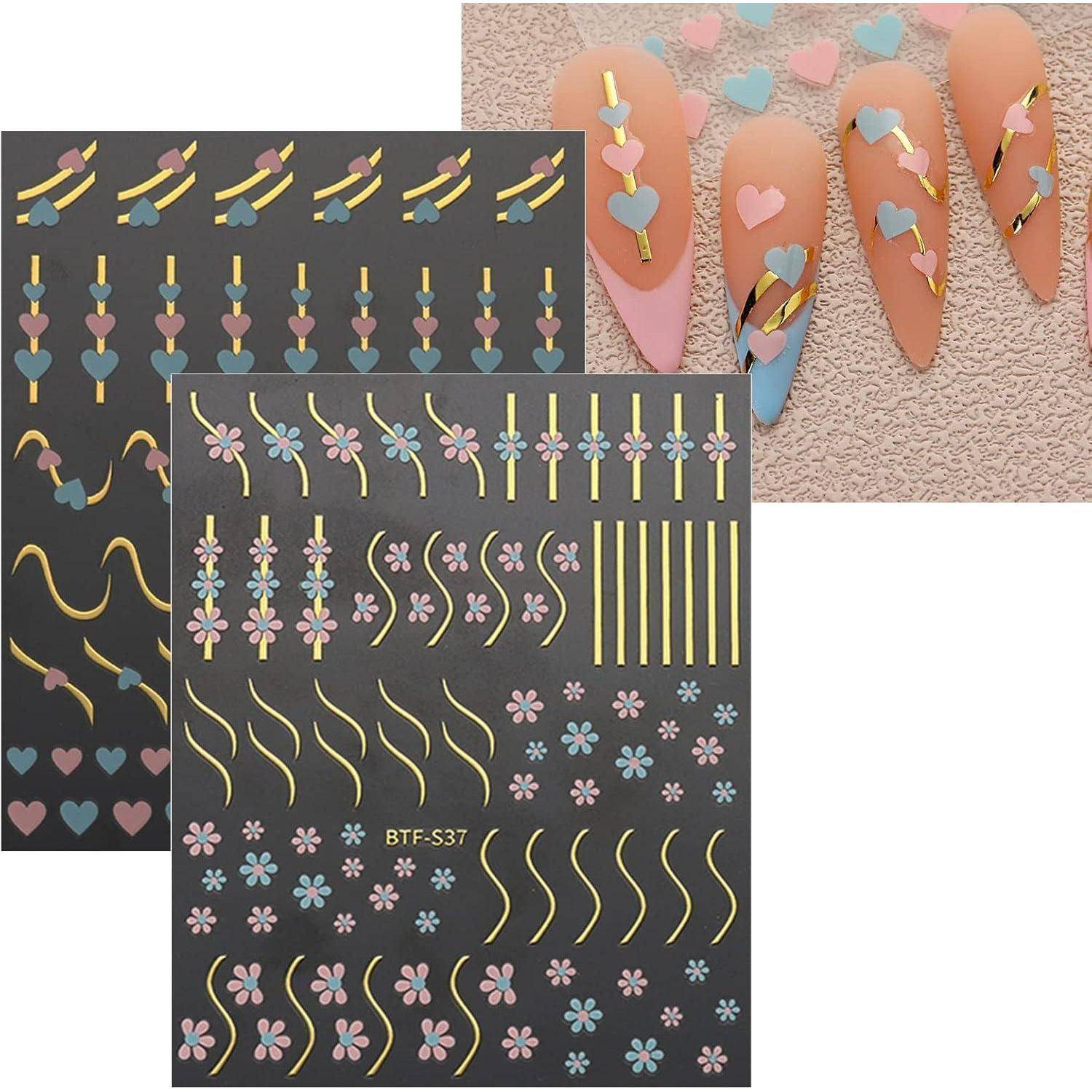 Nagelsticker Herz Blumen selbstklebend Nail Art 9 Blatt