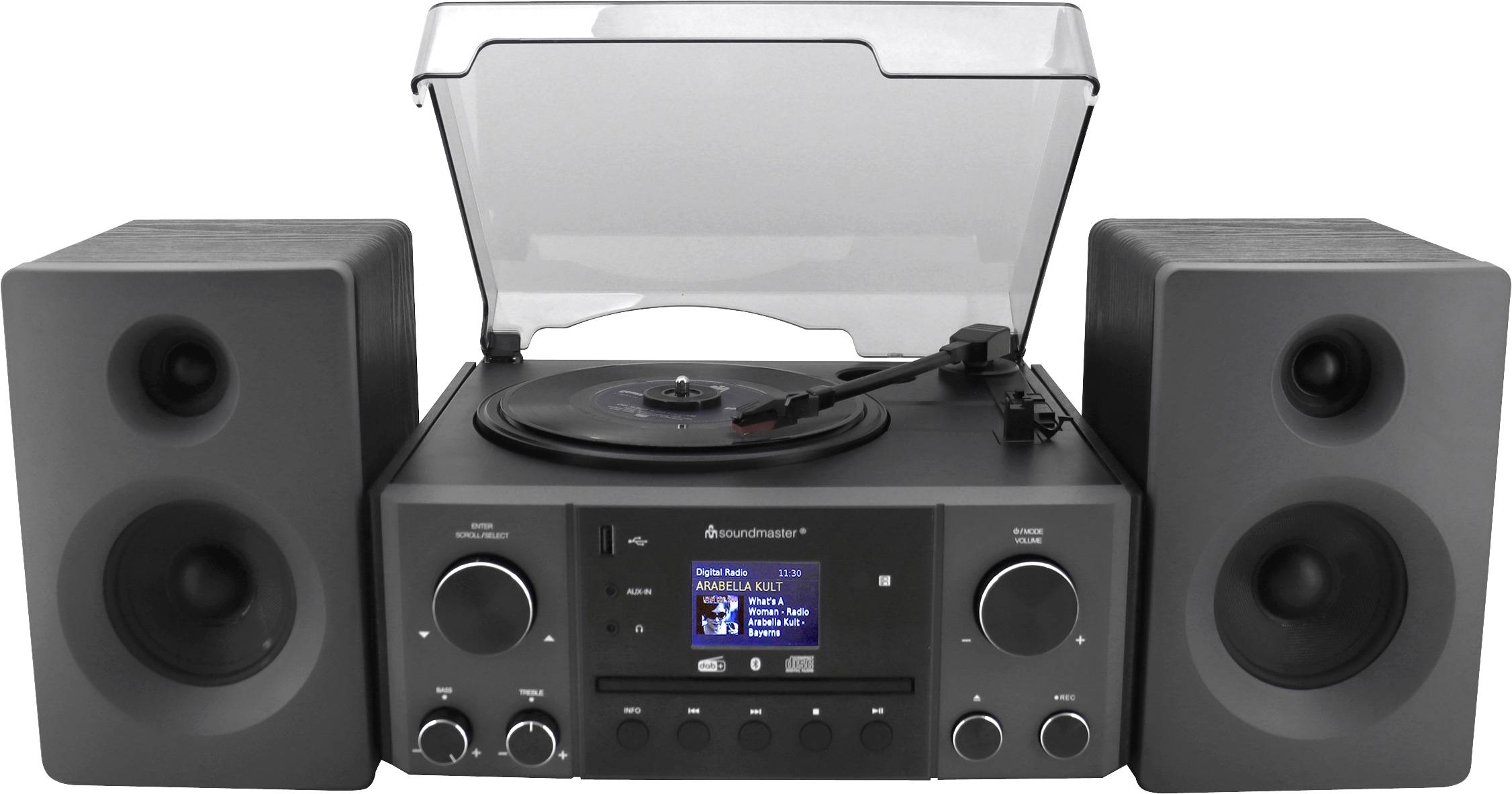 SOUNDMASTER Musikcenter Elite Line MCD1950SW, Plattenspieler, CD, Bluetooth, DAB+, MP3, 2x 10 W, Schwarz