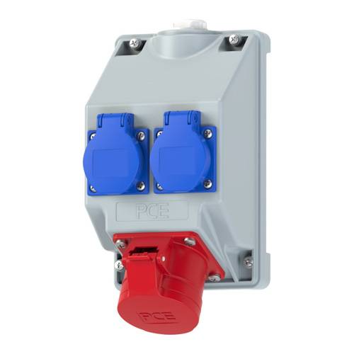 PC ELECTRIC COMBO-POL2 - Wandsteckdosenkombination (16A | 5-pol | 1x CEE-Steckdose | 2x Schuko-Steckdose | IP44)