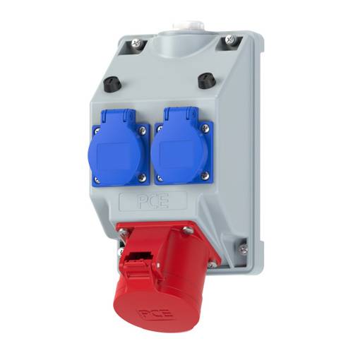 PC ELECTRIC COMBO-POL2 - Wandsteckdosenkombination (32A | 5-pol | 1x CEE-Steckdose | 2x Schuko-Steckdose | IP44)