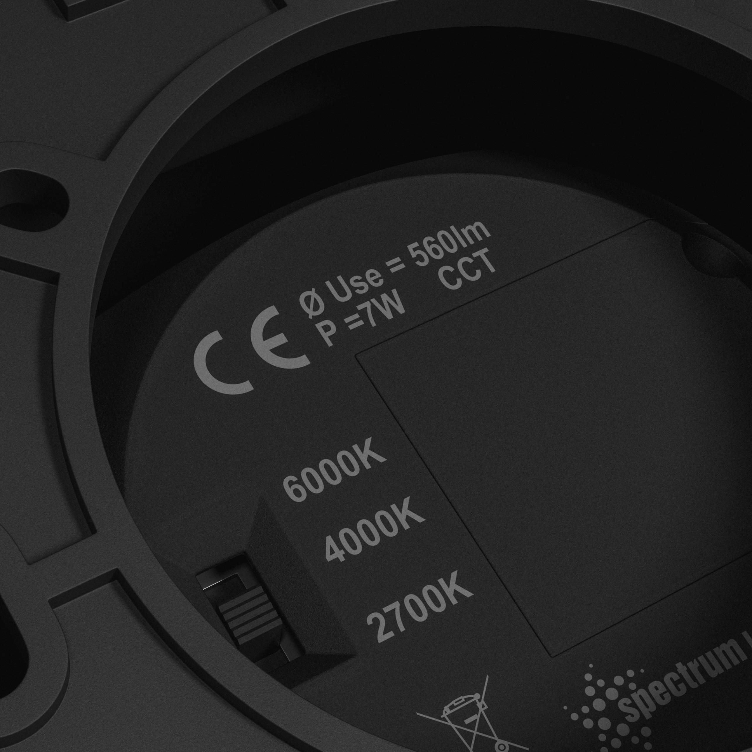 Spectrum LED Chloe Complete Surface 7W Deckenleuchte 45° 560lm schwarz rund IP20 Aufbau UGR>19 CCT 2700 – 6000K