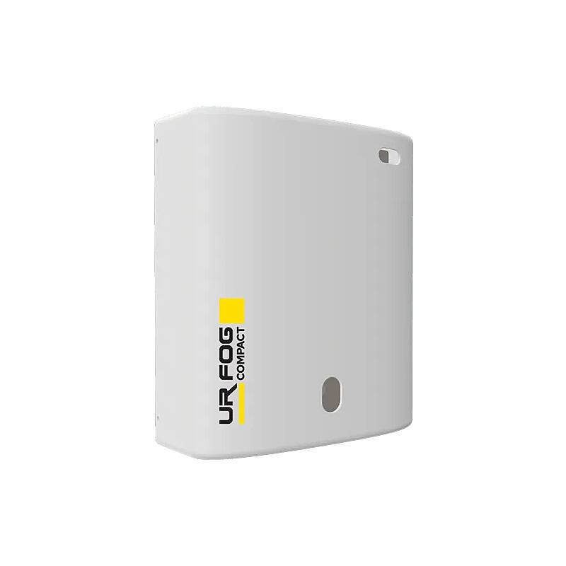 Ein weißes 'UR Fog Compact' Gerät mit gelber Akzentuierung und Branding, entwickelt als Sicherheits-Nebelgenerator für schnelle visuelle Verschleierung.