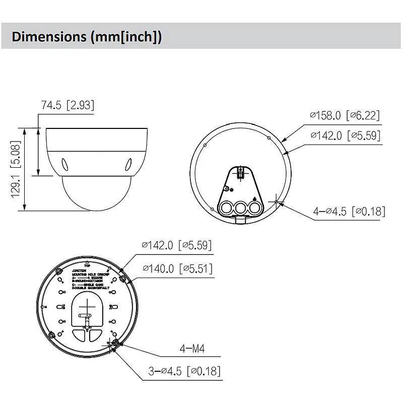Dahua IPC-HDBW5442H-ZHE IP-Kamera 4MPx T/N IR, 4 MegapixelDome Kamera | Blickwinkel:114° - 48° (Objektiv-Brennweite 2,7