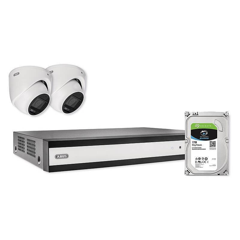 ABUS TVVR33623D 6-Kanal HD Analog Hybrid Set, Set-Inhalt:Netzteil, Netzwerkkabel, Maus, 1 TB Festplatte, 2x Dome Kamera