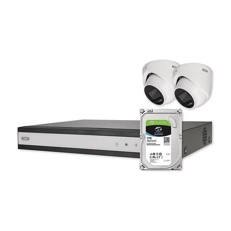 ABUS TVVR33623D 6-Kanal HD Analog Hybrid Set, Set-Inhalt:Netzteil, Netzwerkkabel, Maus, 1 TB Festplatte, 2x Dome Kamera