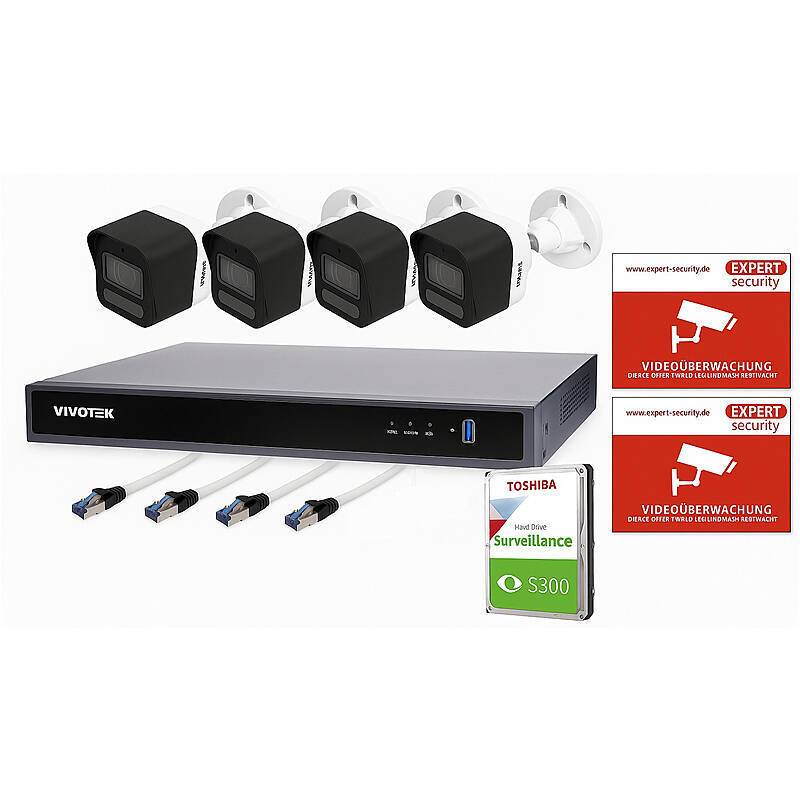 Profi Kamerasystem 4x Bullet 5MP Vario + 8CH NVR, Mit intelligentem Cyberschutz für Ihr Firmennetzwerk: Mehrstufige Erk
