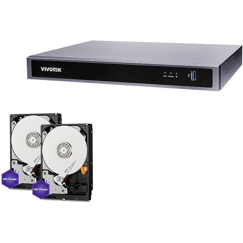 VIVOTEK SET NVR 4K 16-Kanal AI + 2x 4TB HDD, Set-Inhalt:NVR Rekorder, 2x 4TB Festplatte | NVR-REKORDER + FESTPLATTE SET