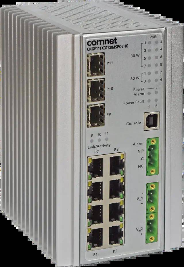 Vanderbilt CNGE11FX3TX8MSPOEHO, IND HARDENED 11 PORT GB MANAGE3 SFP, 8 ETHERNET POEHO