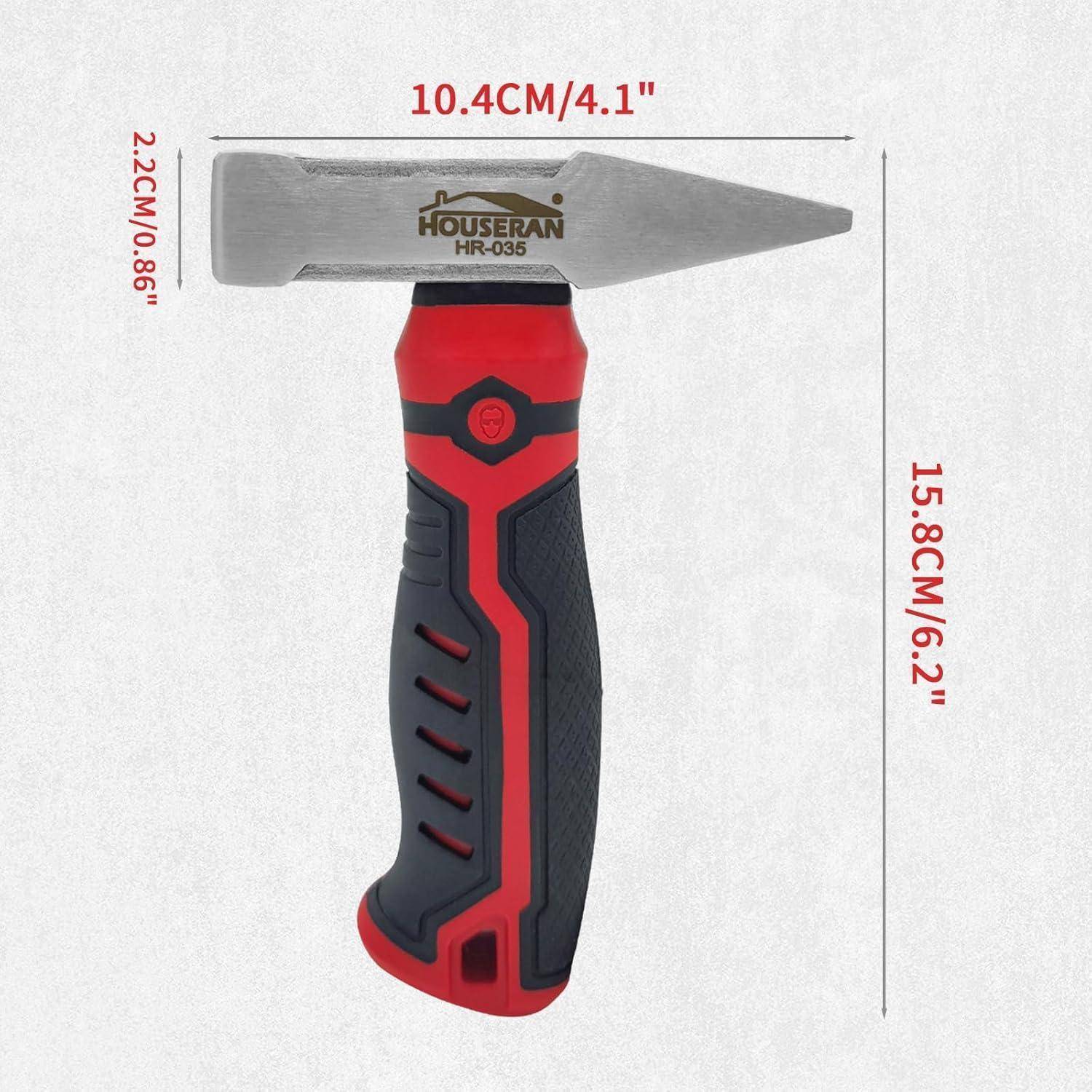 Housebar HR-035' Hammer mit einer spitzen Spitze, 15,8 cm lang, 10,4 cm breit und 2,2 cm dick, mit einem rot-schwarzen Griff.